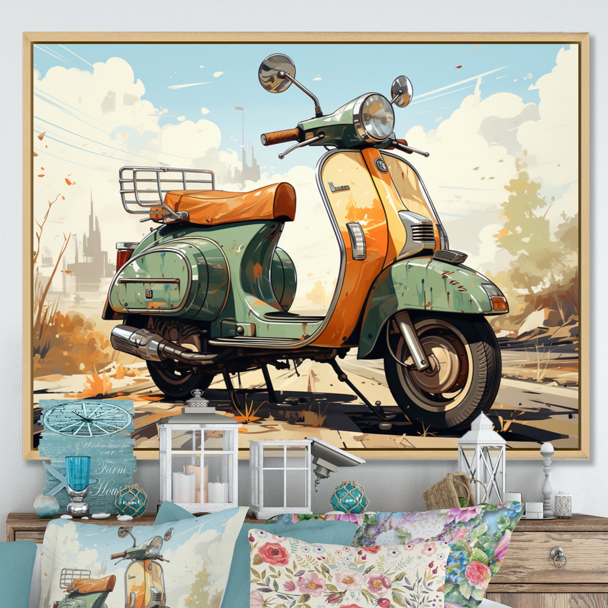 Scooter Retro Electric - Scooter Canvas Wall Art