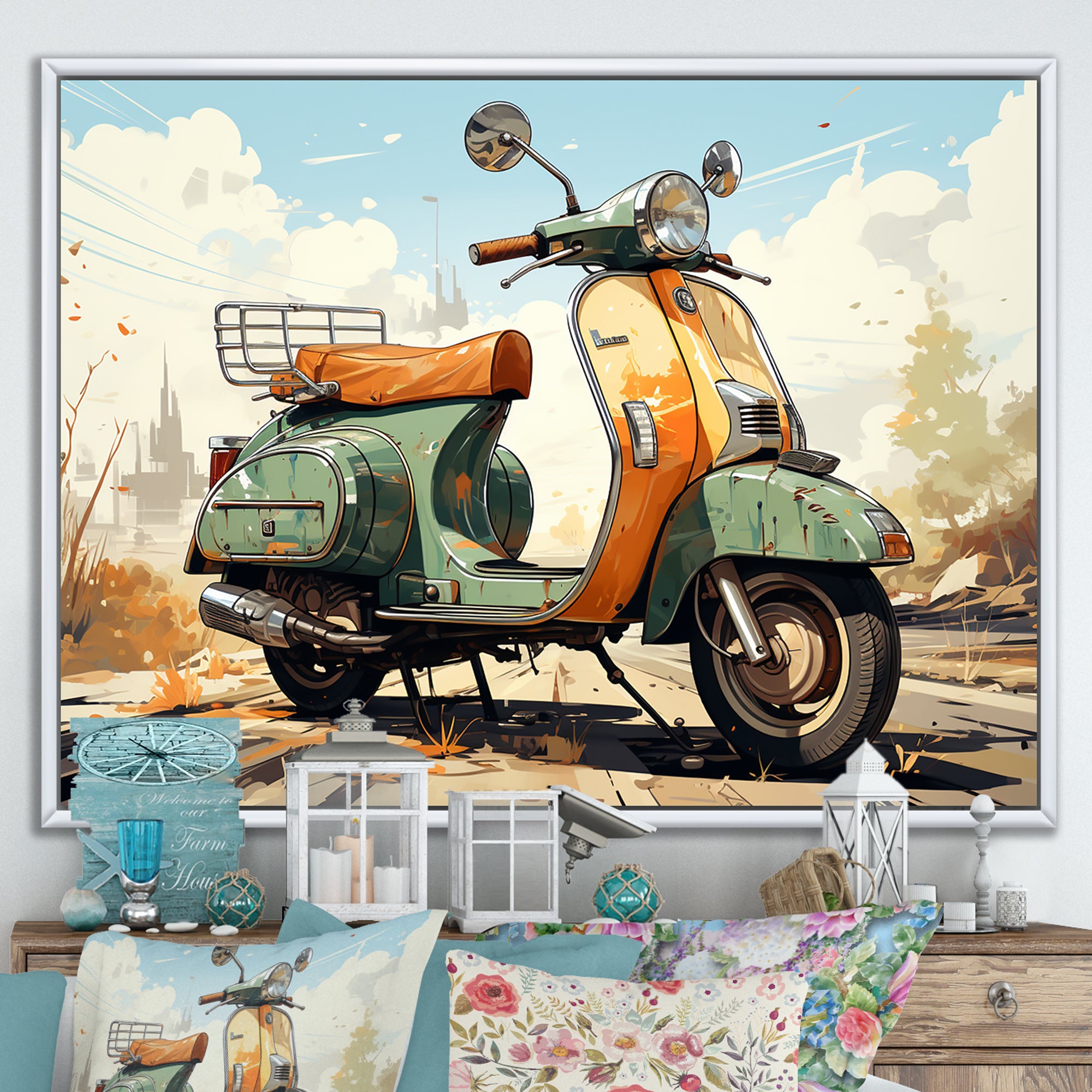 Scooter Retro Electric - Scooter Canvas Wall Art