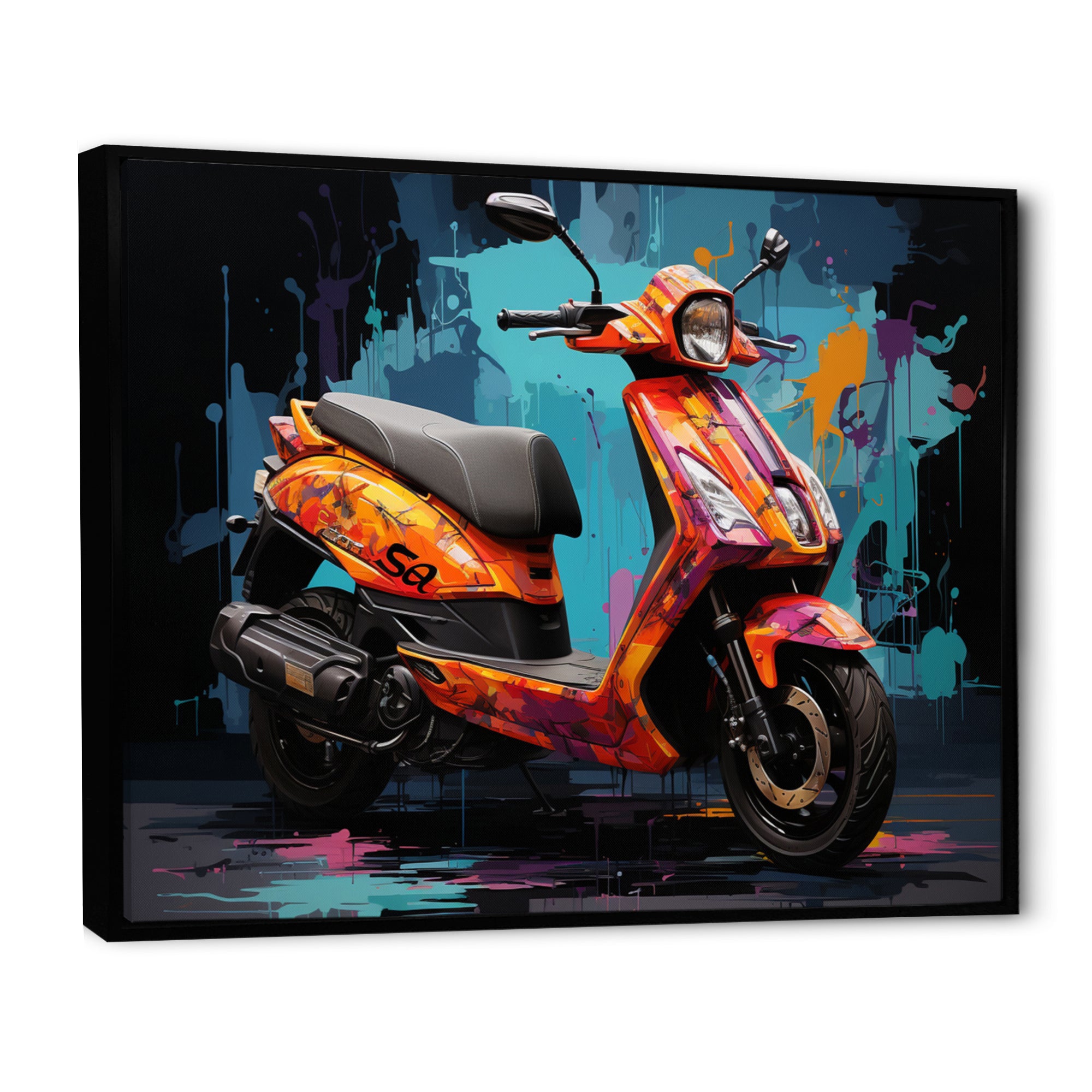 Teal Red Scooter Street Styler - Scooter Canvas Wall Art