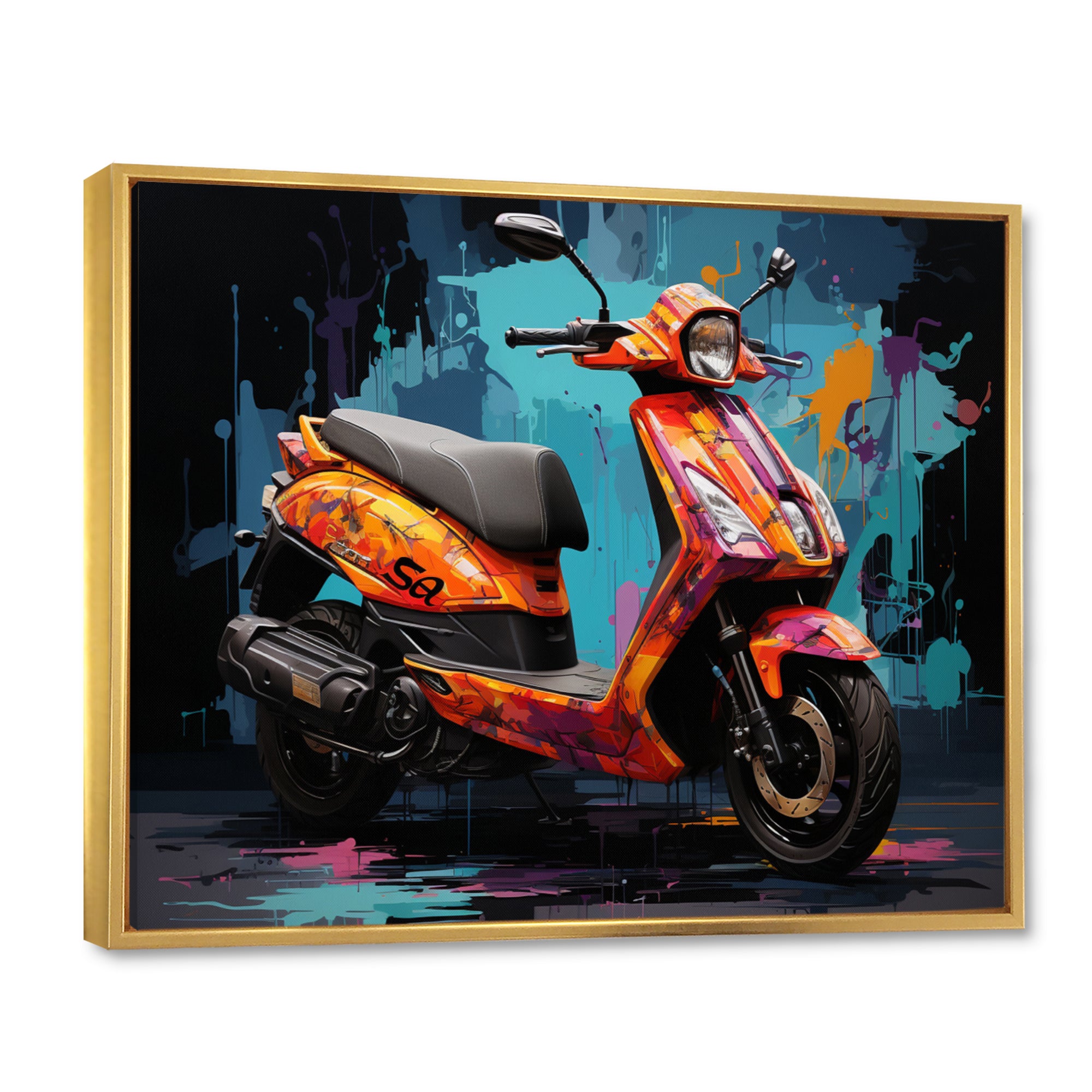 Teal Red Scooter Street Styler - Scooter Canvas Wall Art