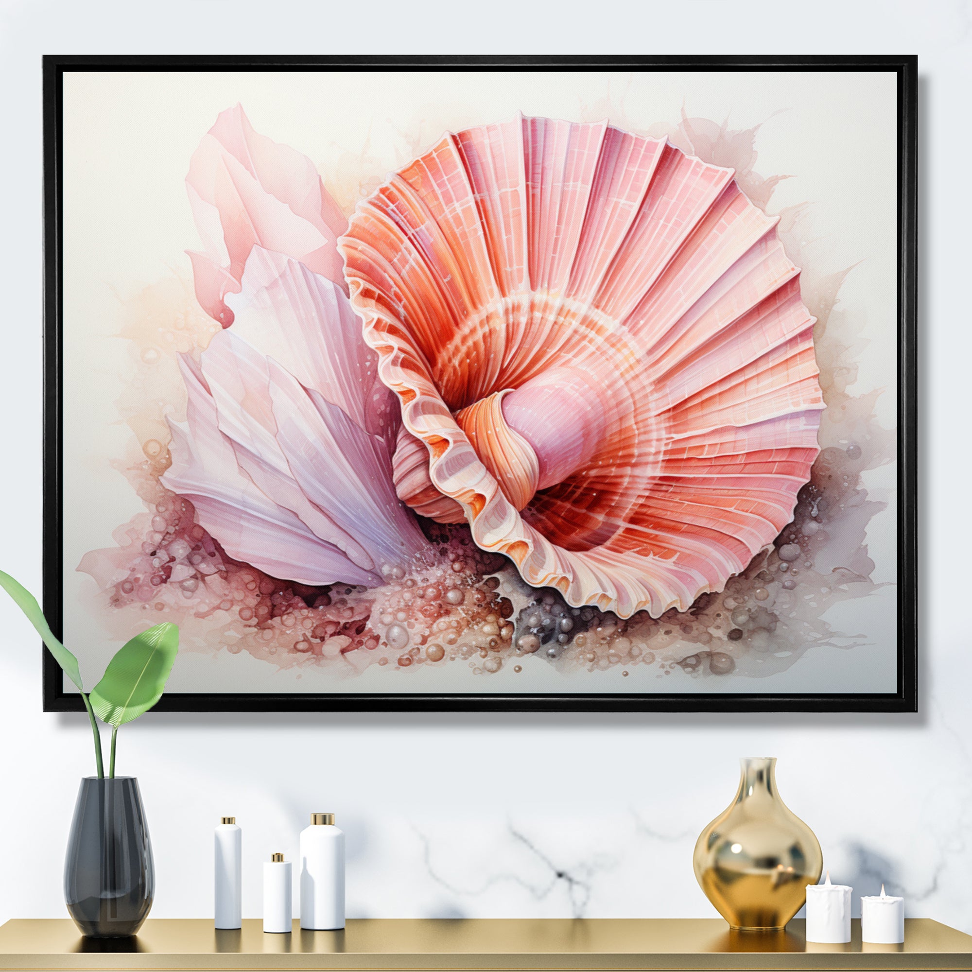 Peach Seashell Serenity - Seashell Large Canvas Wall Art