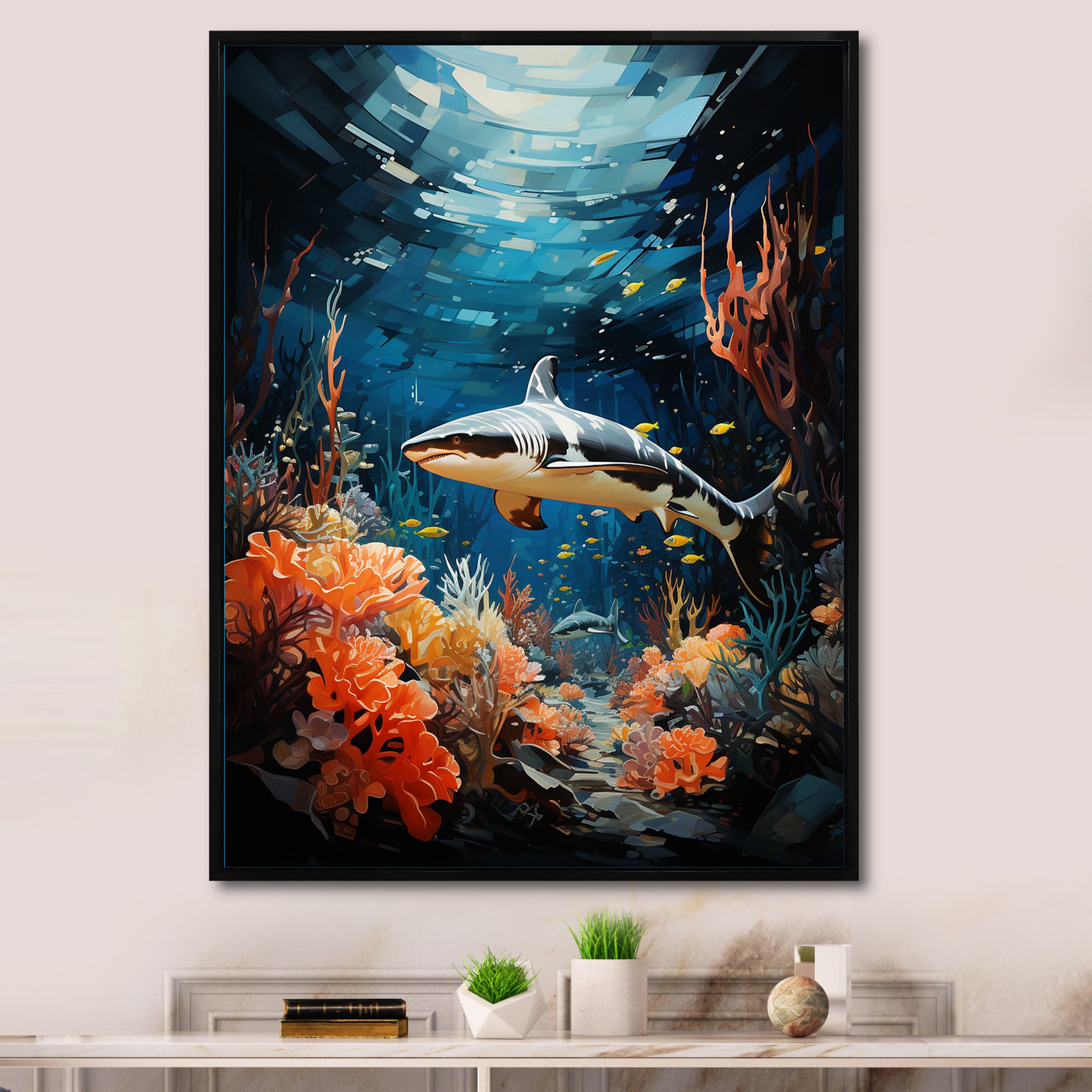 Teal Shark Animal Coastal Creatures - Shark Wall Art Prints