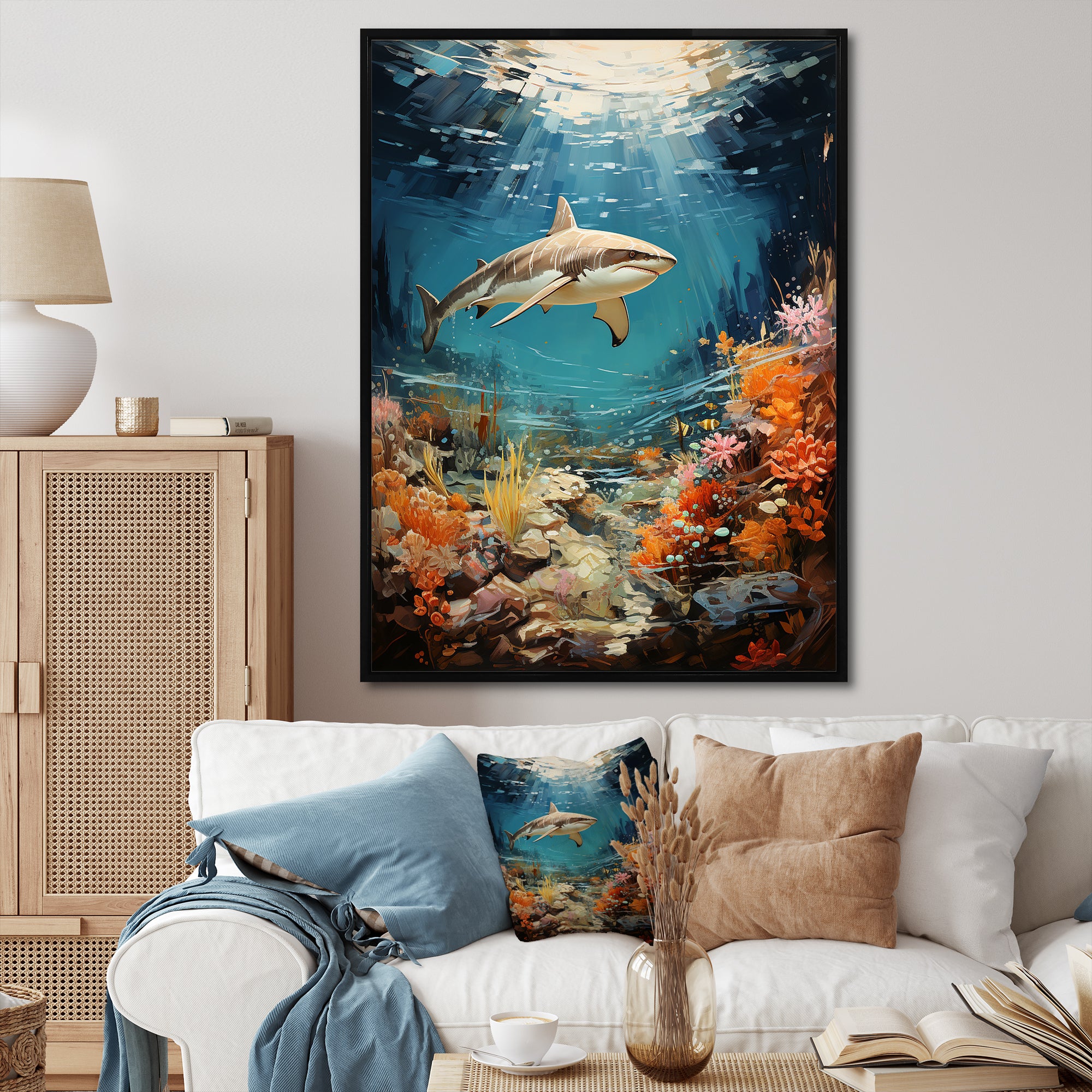Teal Shark Coastal Creatures - Shark Wall Art Prints
