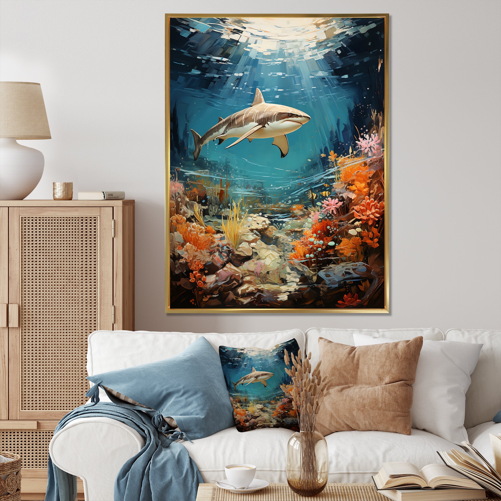 Teal Shark Coastal Creatures - Shark Wall Art Prints