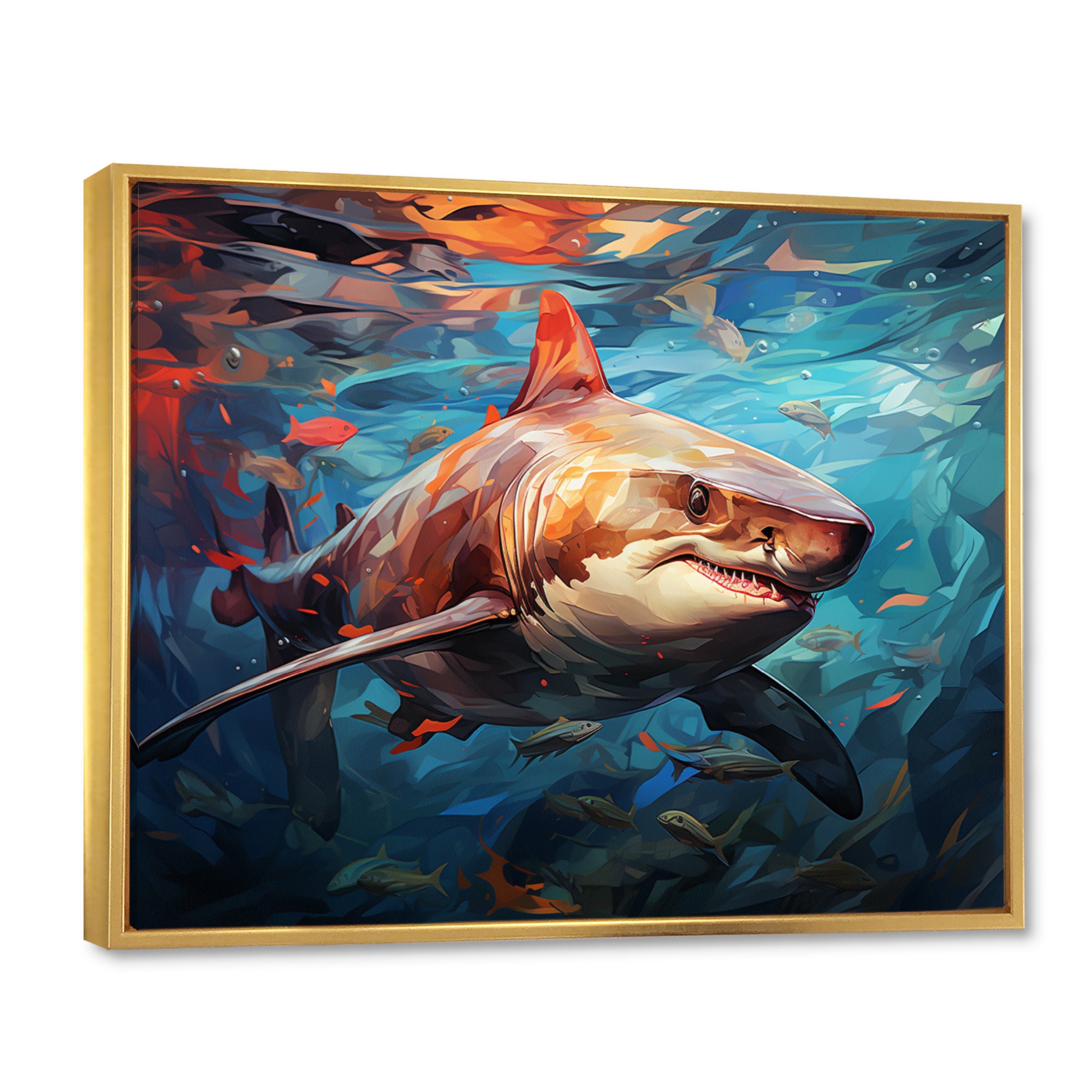 Teal Shark Oceans Dance Geometric - Teal Shark Wall Art