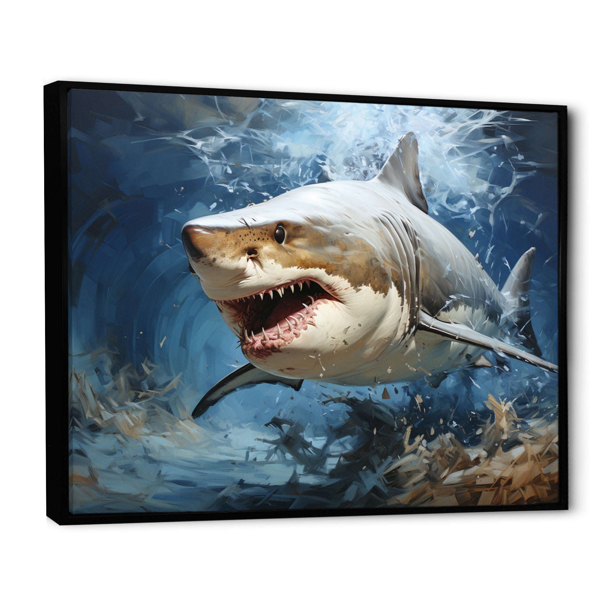 Grey Teal Shark Stride - Shark Framed Canvas Art