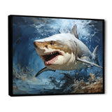 Grey Teal Shark Stride - Shark Framed Canvas Art