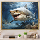 Grey Teal Shark Stride - Shark Framed Canvas Art