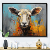 Teal Palette Knife Sheep - Sheep Framed Canvas Art