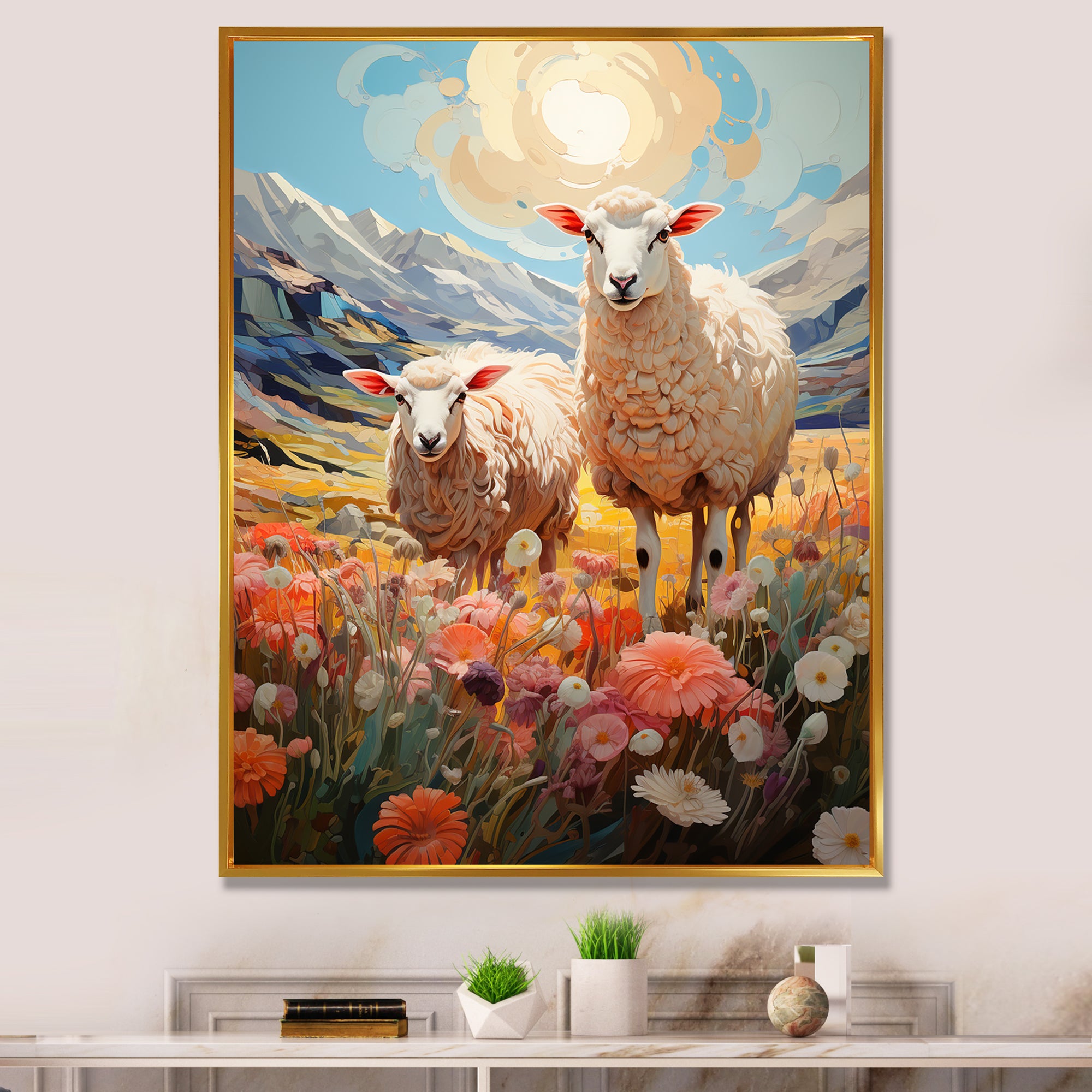 Sheep Whimsical Grazing - Sheep Wall Art Prints
