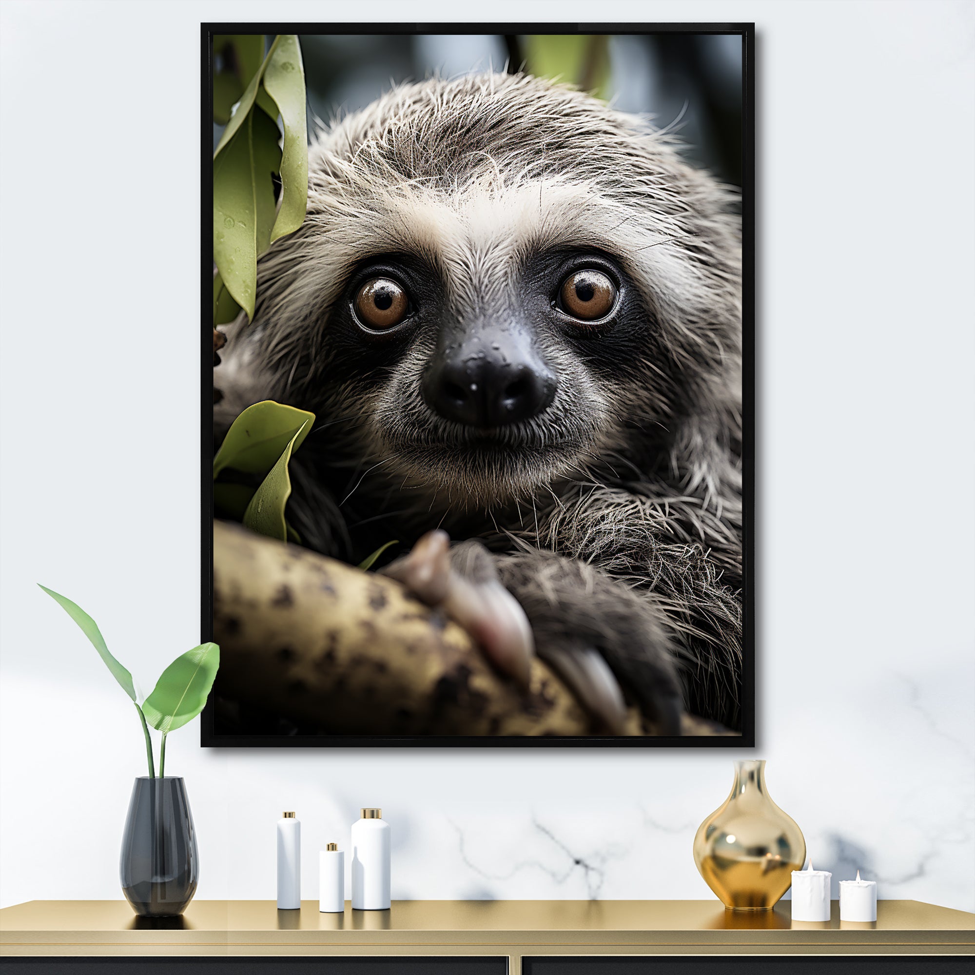 Sloth Portrait Vibrant - Sloth Framed Canvas Art