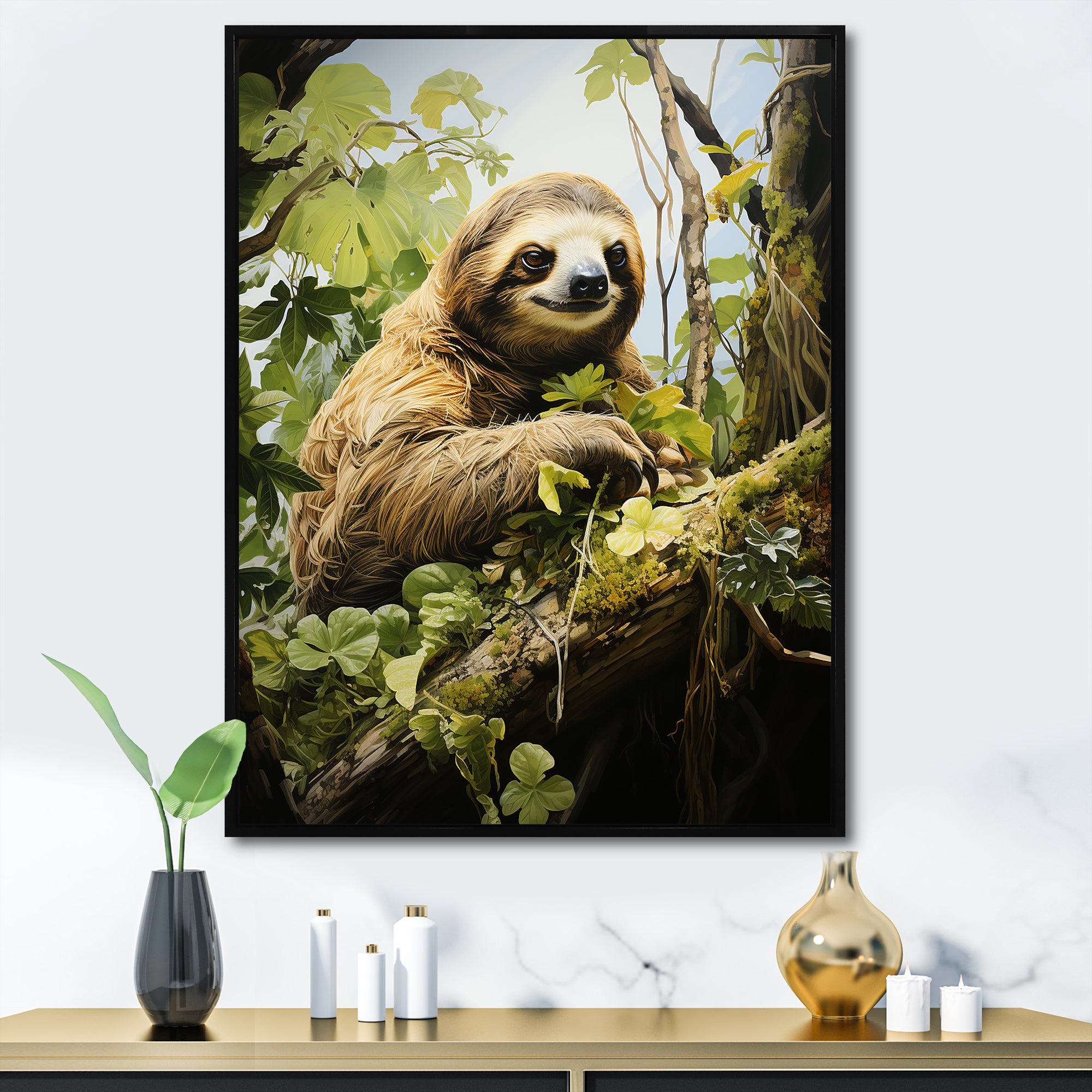 Sloth Slumbering Pastoral - Sloth Canvas Wall Art