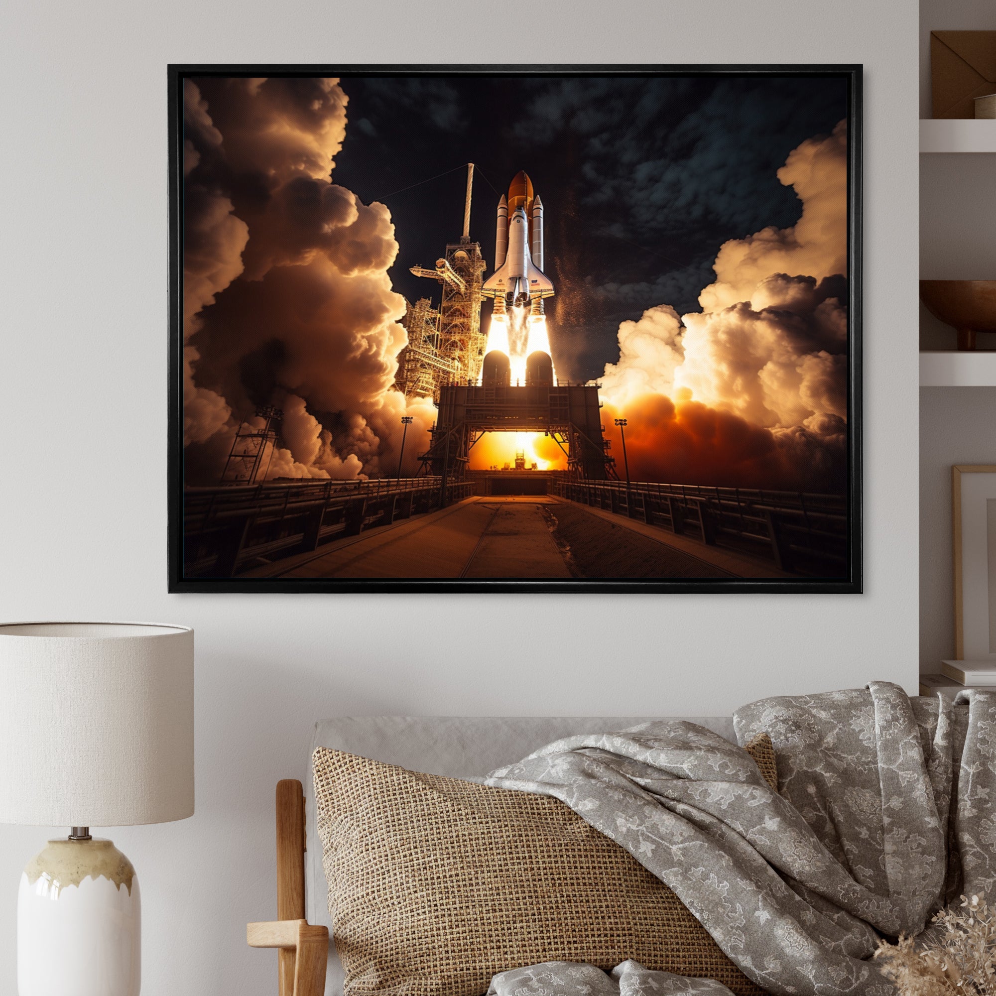 Space Shuttle Captivating Night Launch I - Space Shuttle Canvas Wall Art