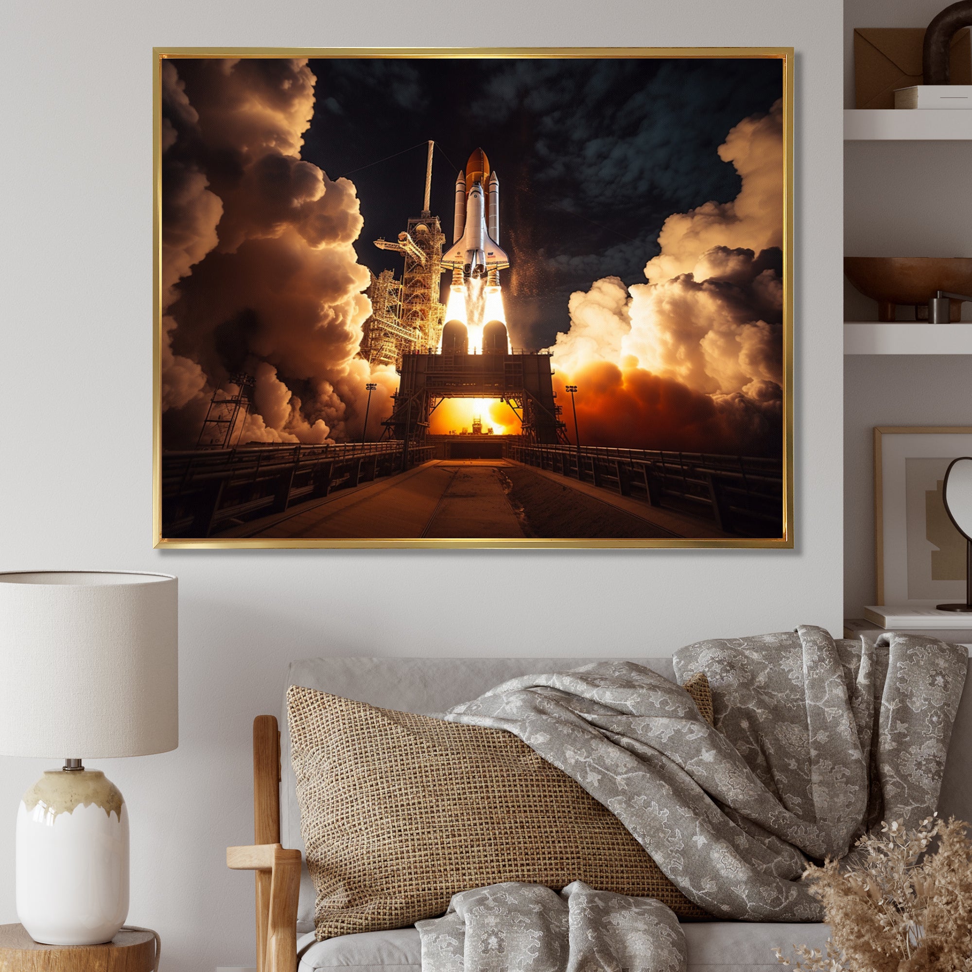 Space Shuttle Captivating Night Launch I - Space Shuttle Canvas Wall Art