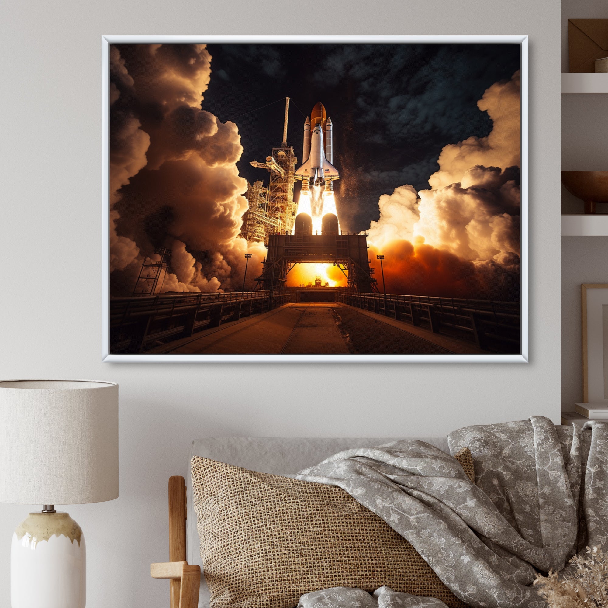 Space Shuttle Captivating Night Launch I - Space Shuttle Canvas Wall Art