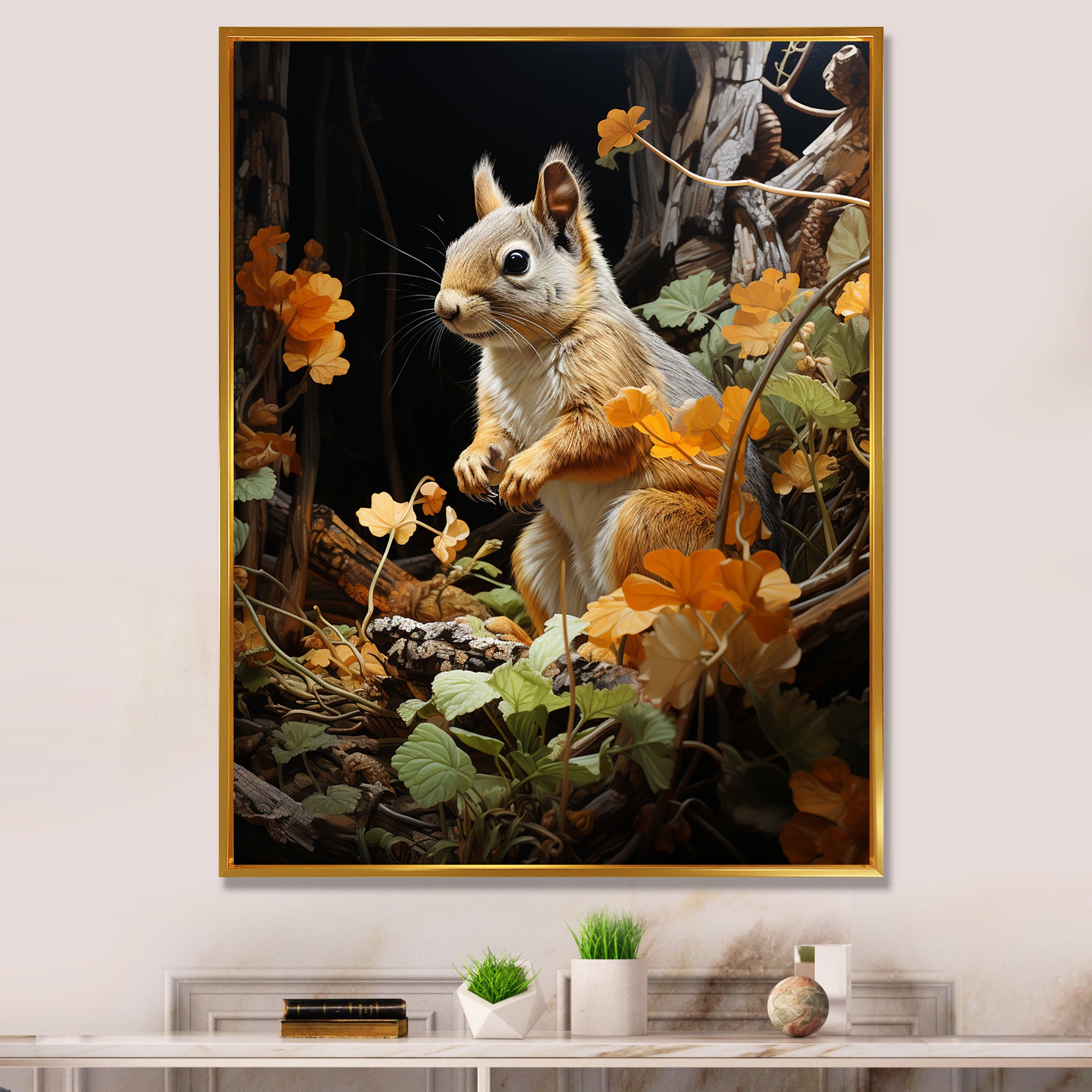 Brown Squirrel Squirrels Antics Pastoral - Squirrel Large Canvas Wall Art