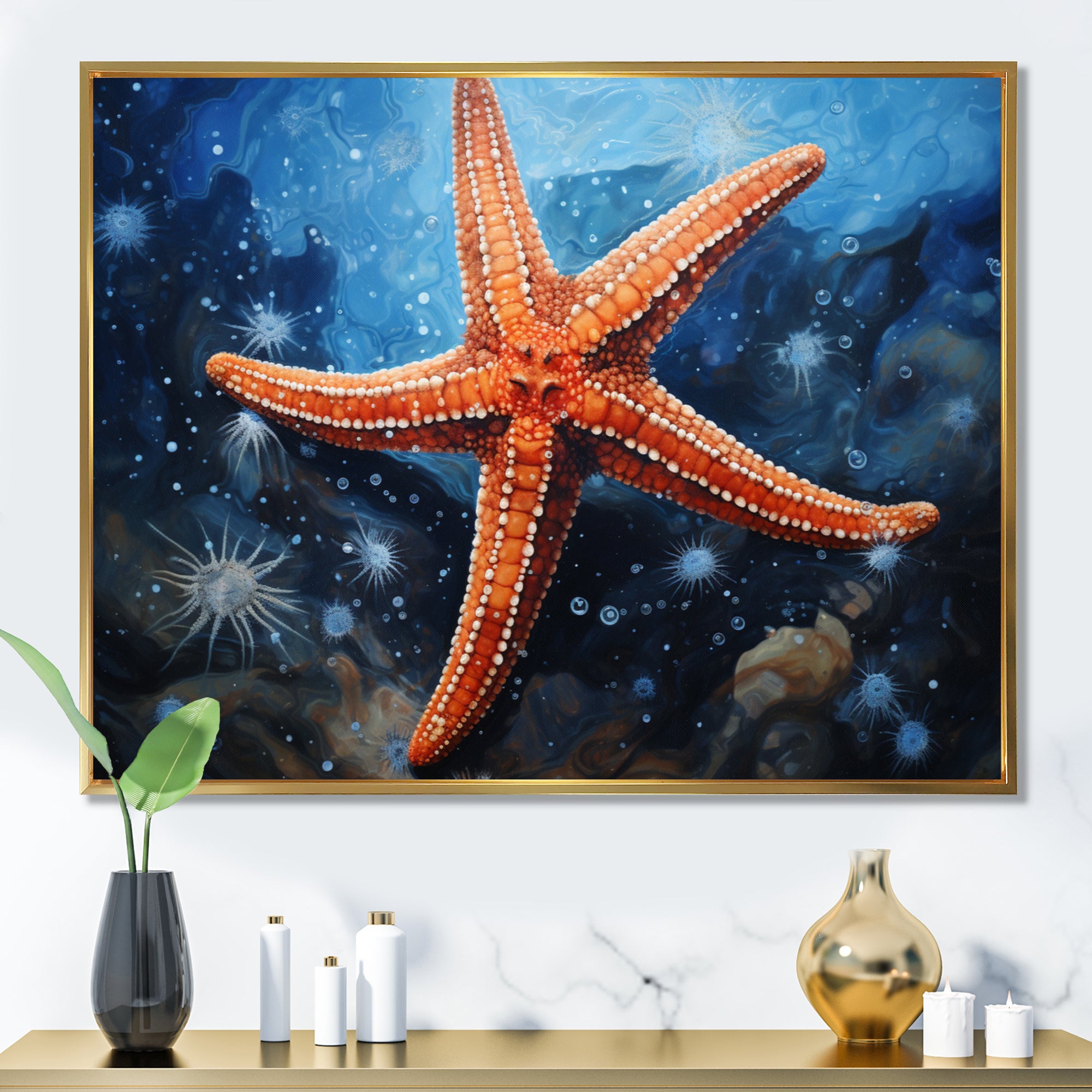 Coral Starfish Underwater - Starfish Living Room Wall Art