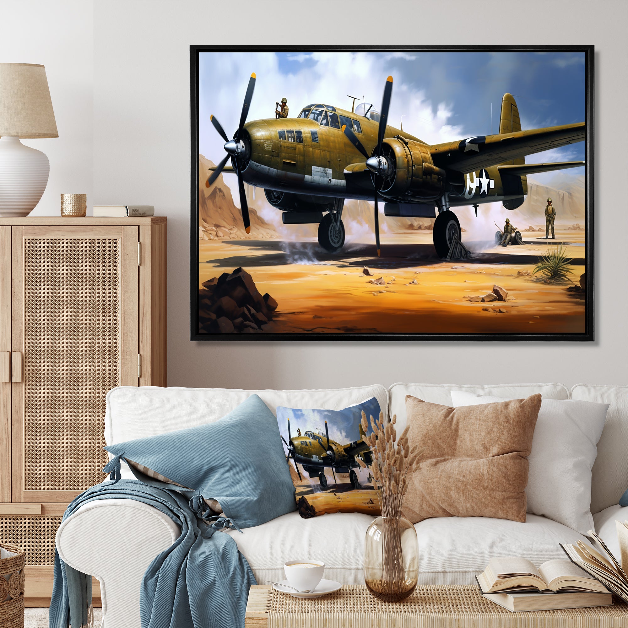 Vintage Airplane In Desert I - Plane Canvas Wall Art