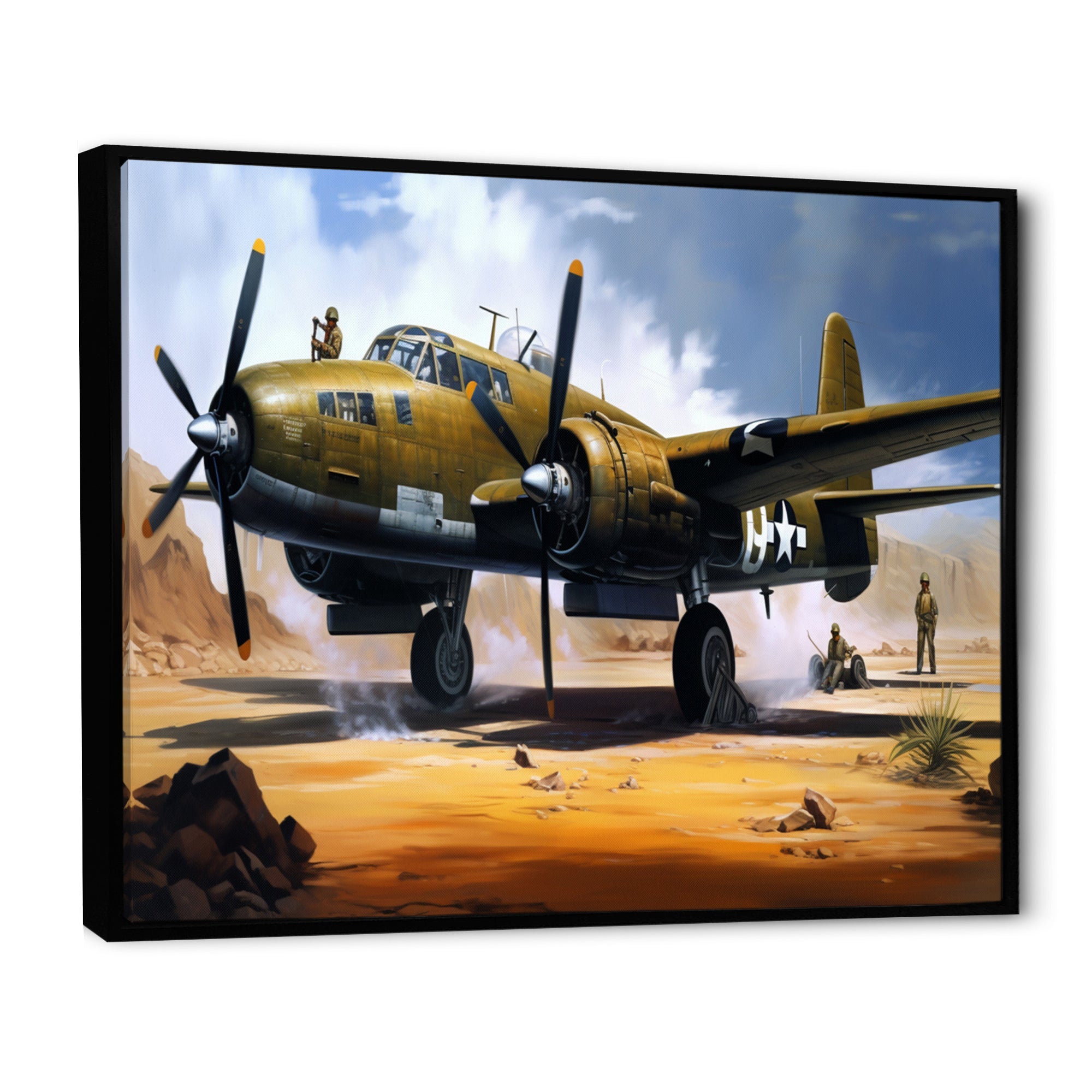 Vintage Airplane In Desert I - Plane Canvas Wall Art