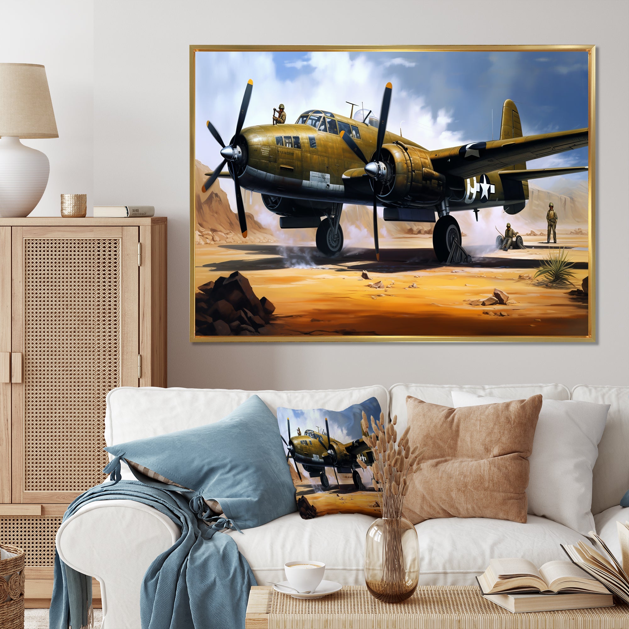 Vintage Airplane In Desert I - Plane Canvas Wall Art