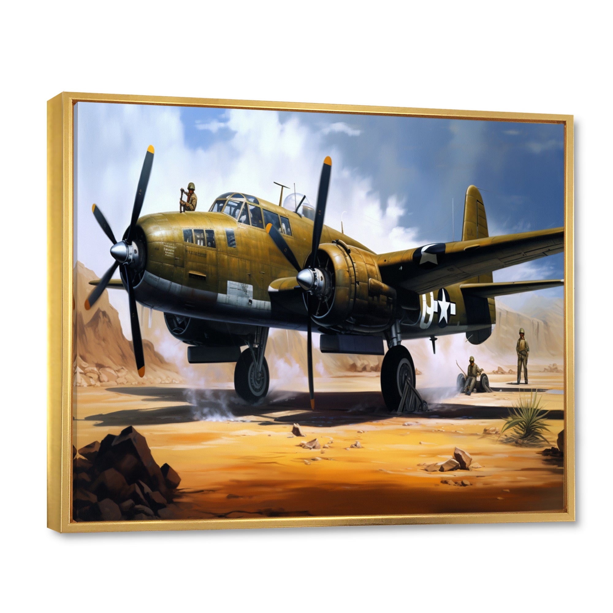 Vintage Airplane In Desert I - Plane Canvas Wall Art