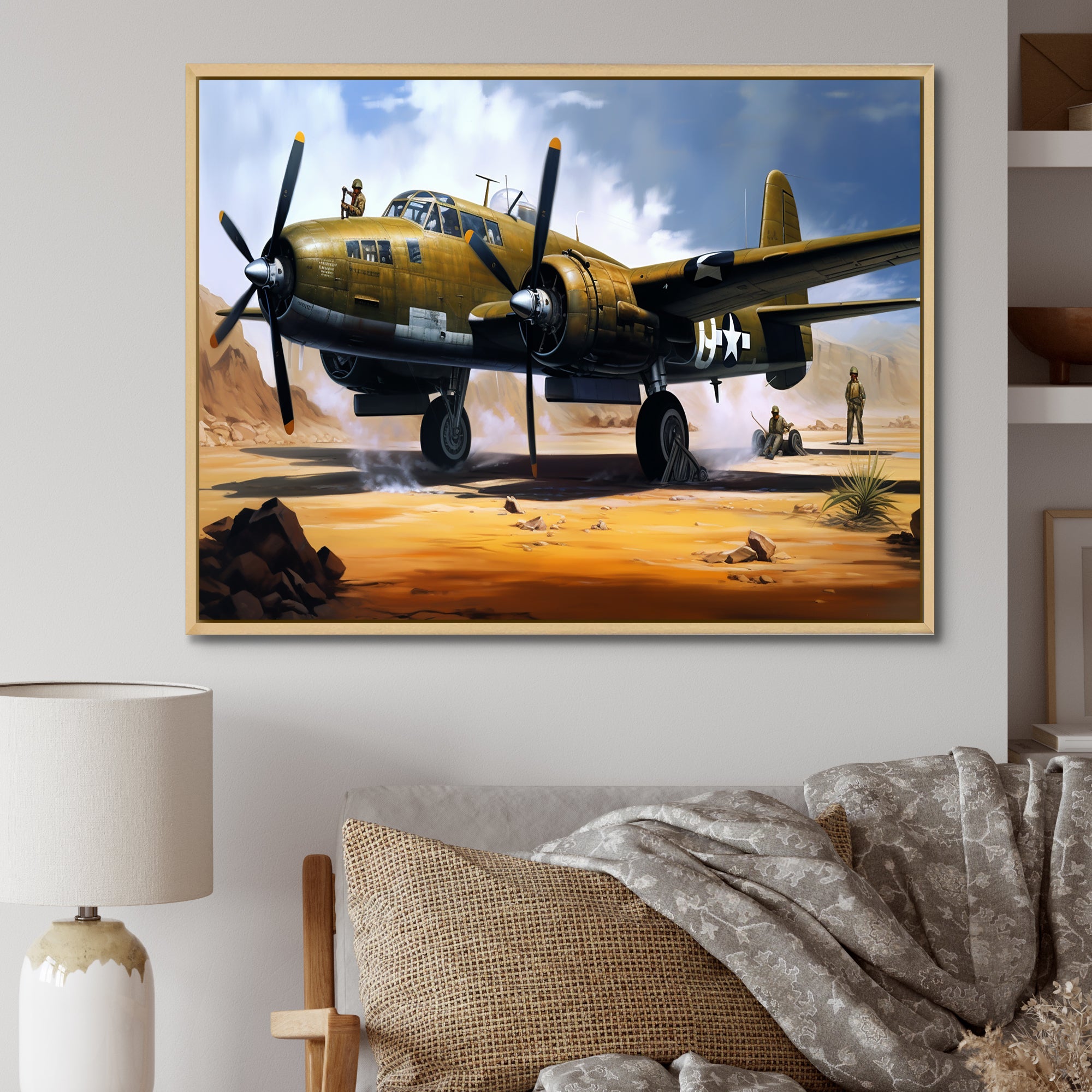Vintage Airplane In Desert I - Plane Canvas Wall Art