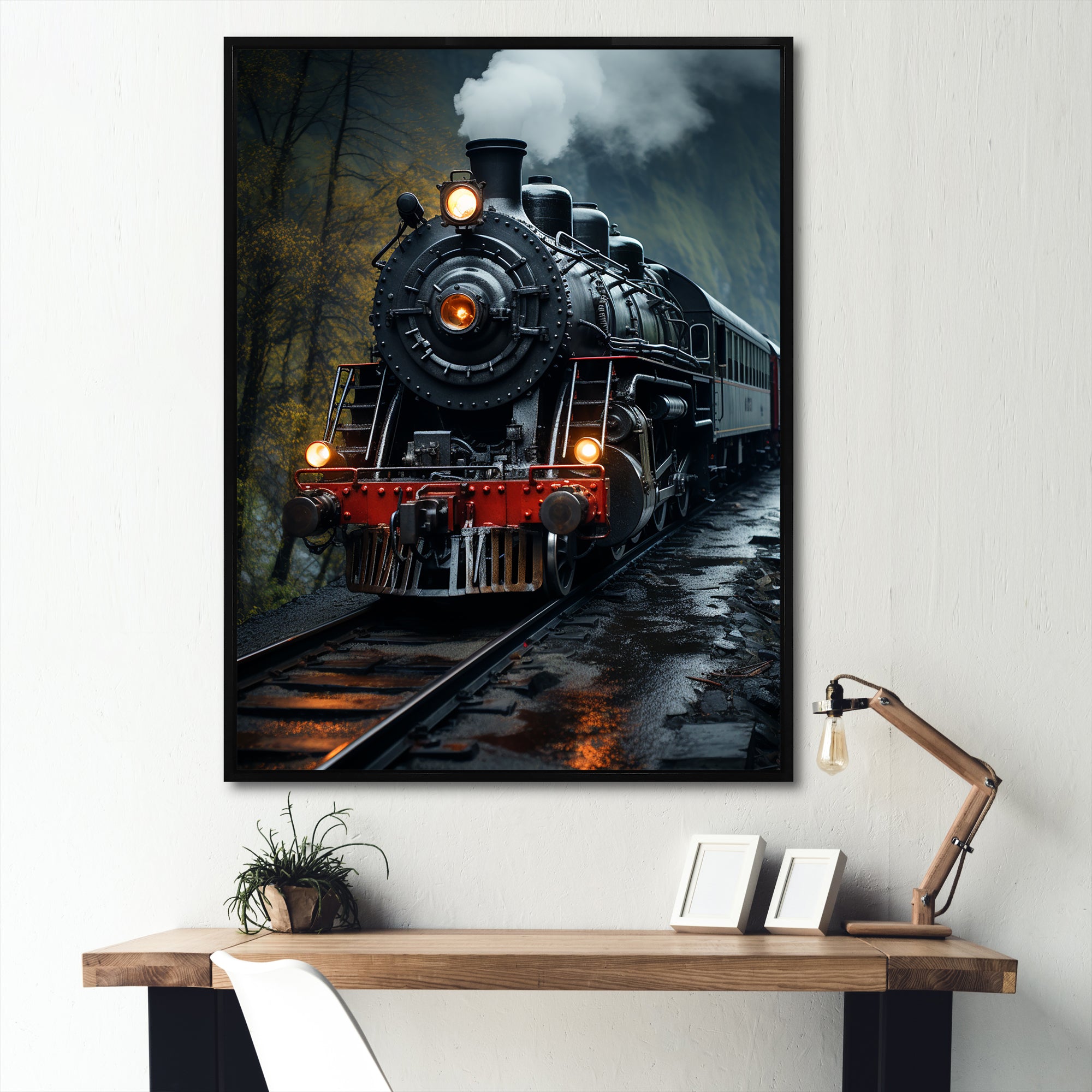 The Massive Steam Locomotive Belches Smoke I - Train Canvas Wall Art