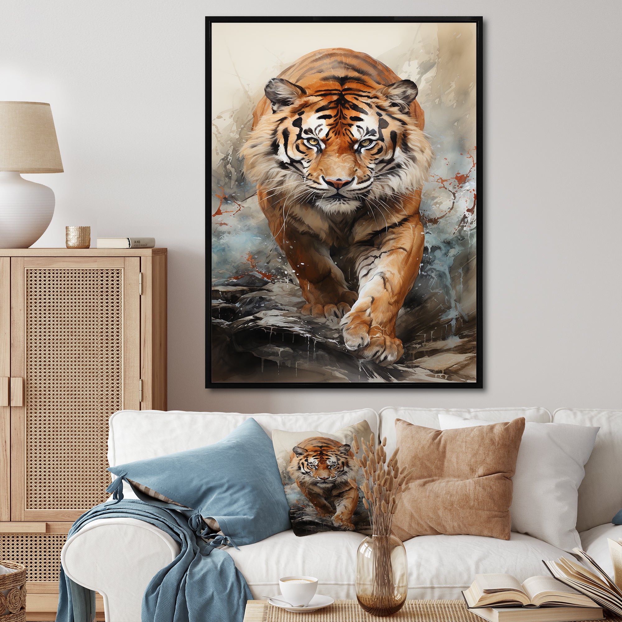 Tiger Descending From The Mountain - Tiger Canvas Wall Art