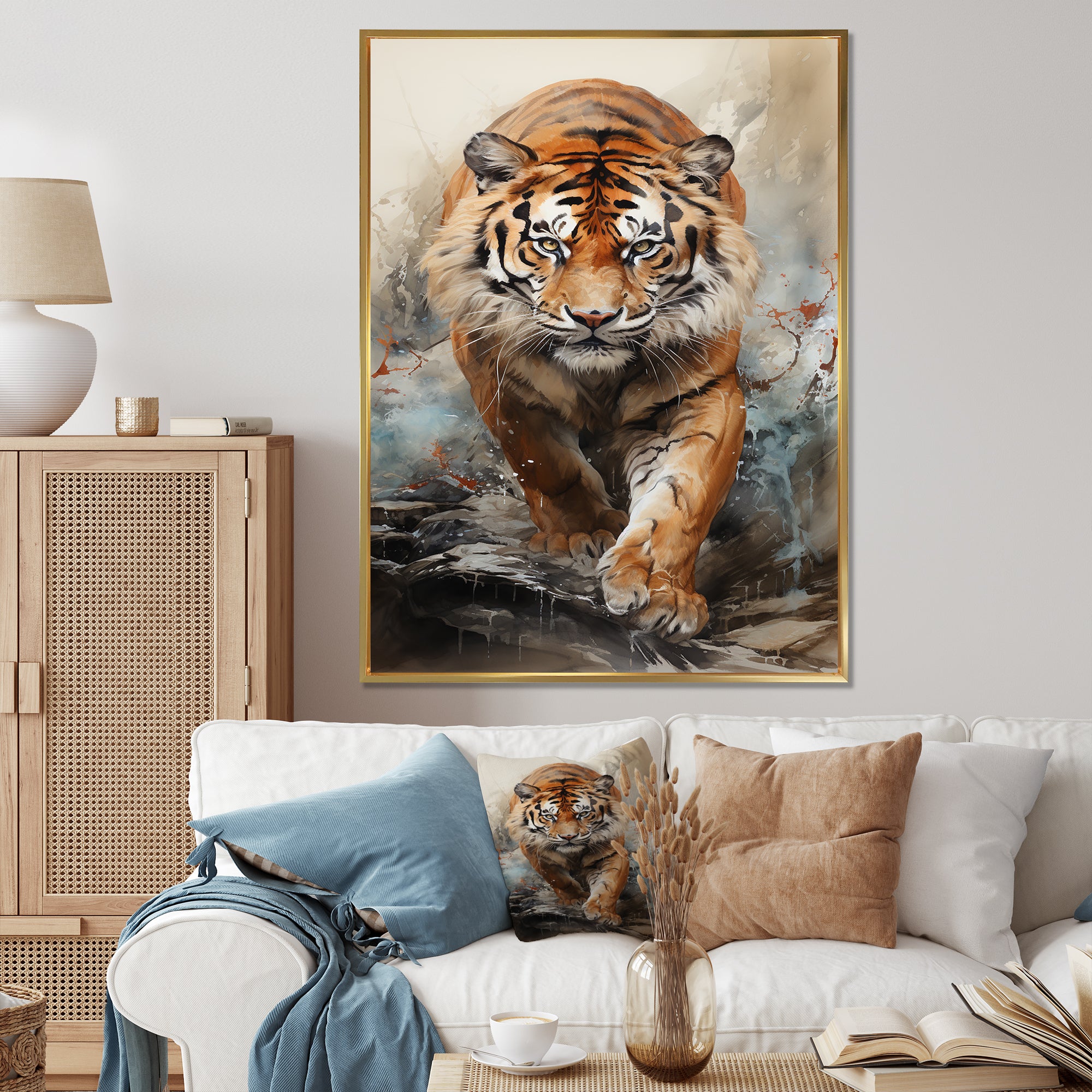 Tiger Descending From The Mountain - Tiger Canvas Wall Art