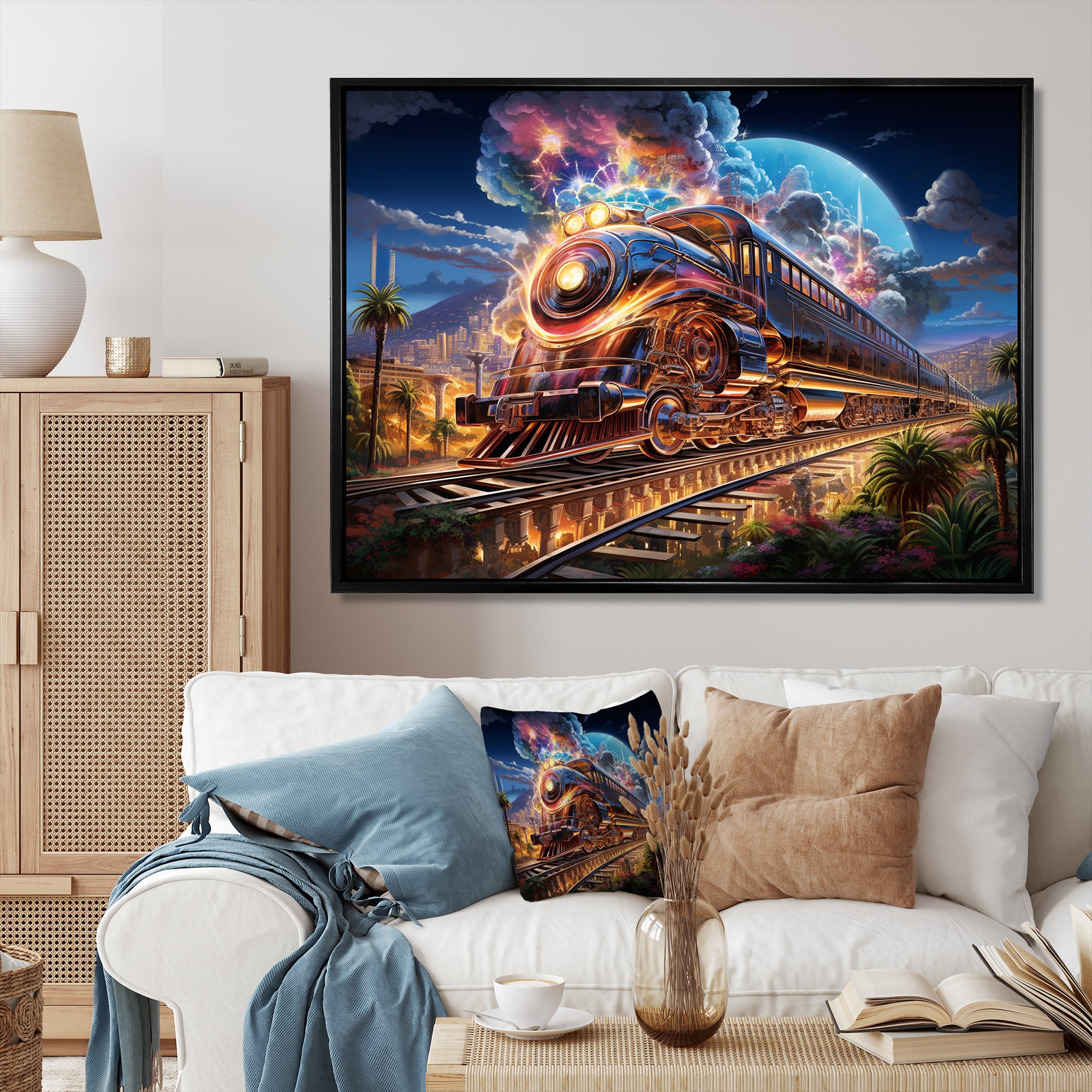 Abstract Train 1950s Chromatic Journey I - Train Canvas Wall Art