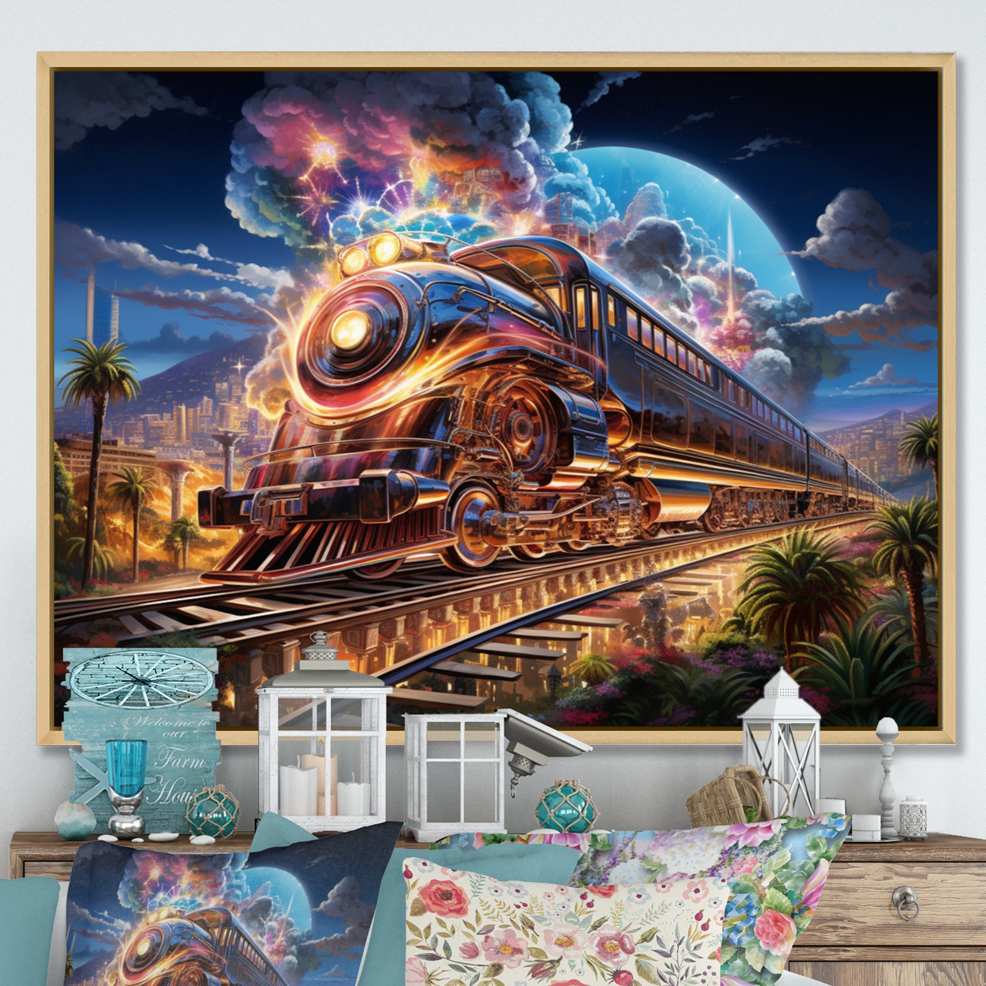 Abstract Train 1950s Chromatic Journey I - Train Canvas Wall Art