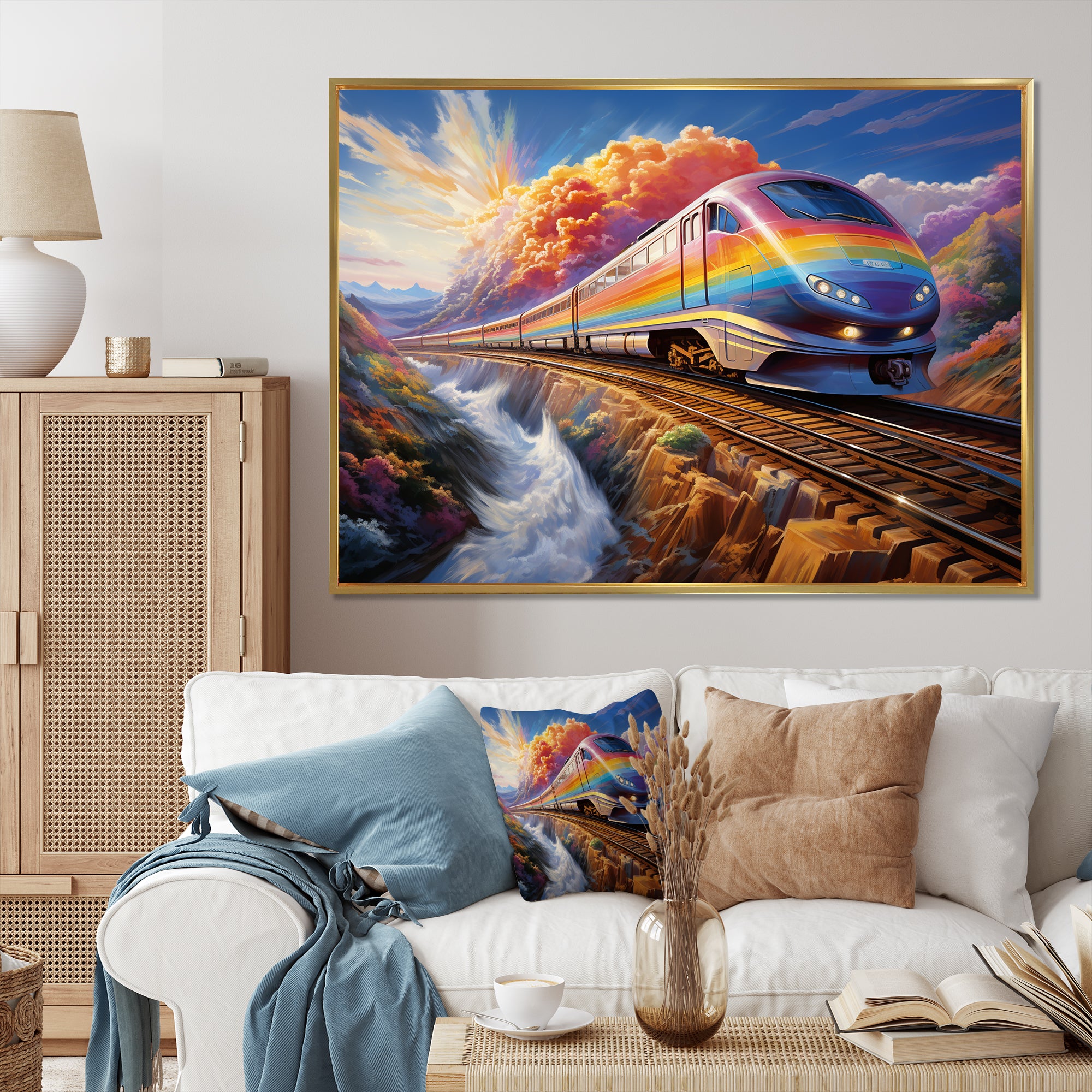 Rainbow Color Train 1950S I - Train Canvas Wall Art