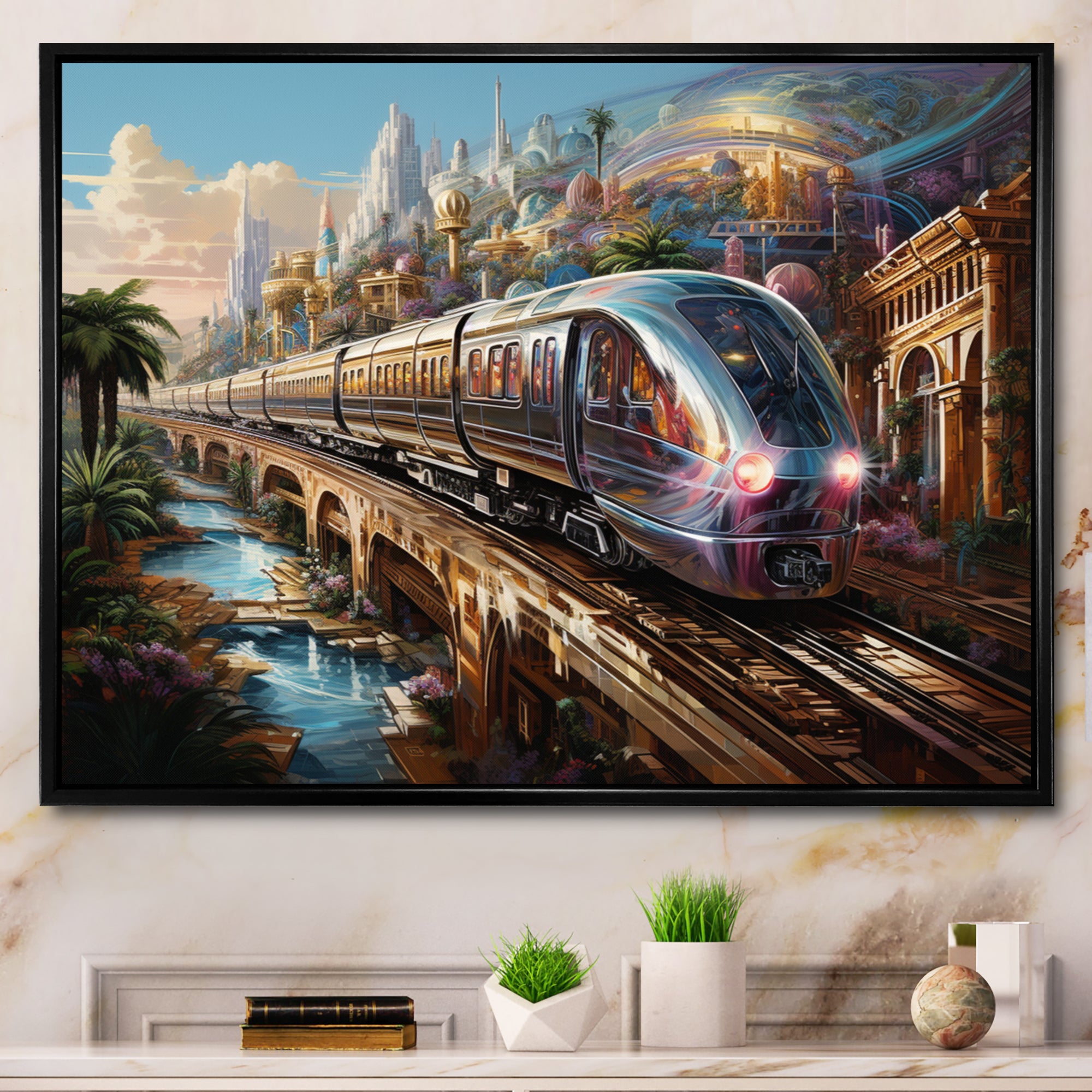 Abstract Colorful Train From The Future - Train Canvas Wall Art