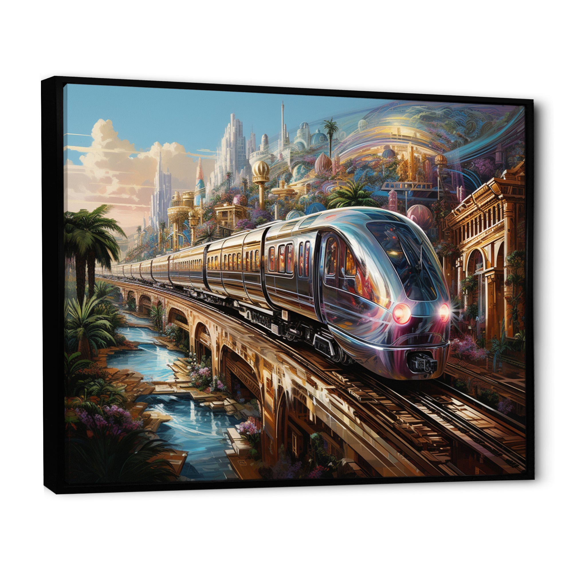 Abstract Colorful Train From The Future - Train Canvas Wall Art