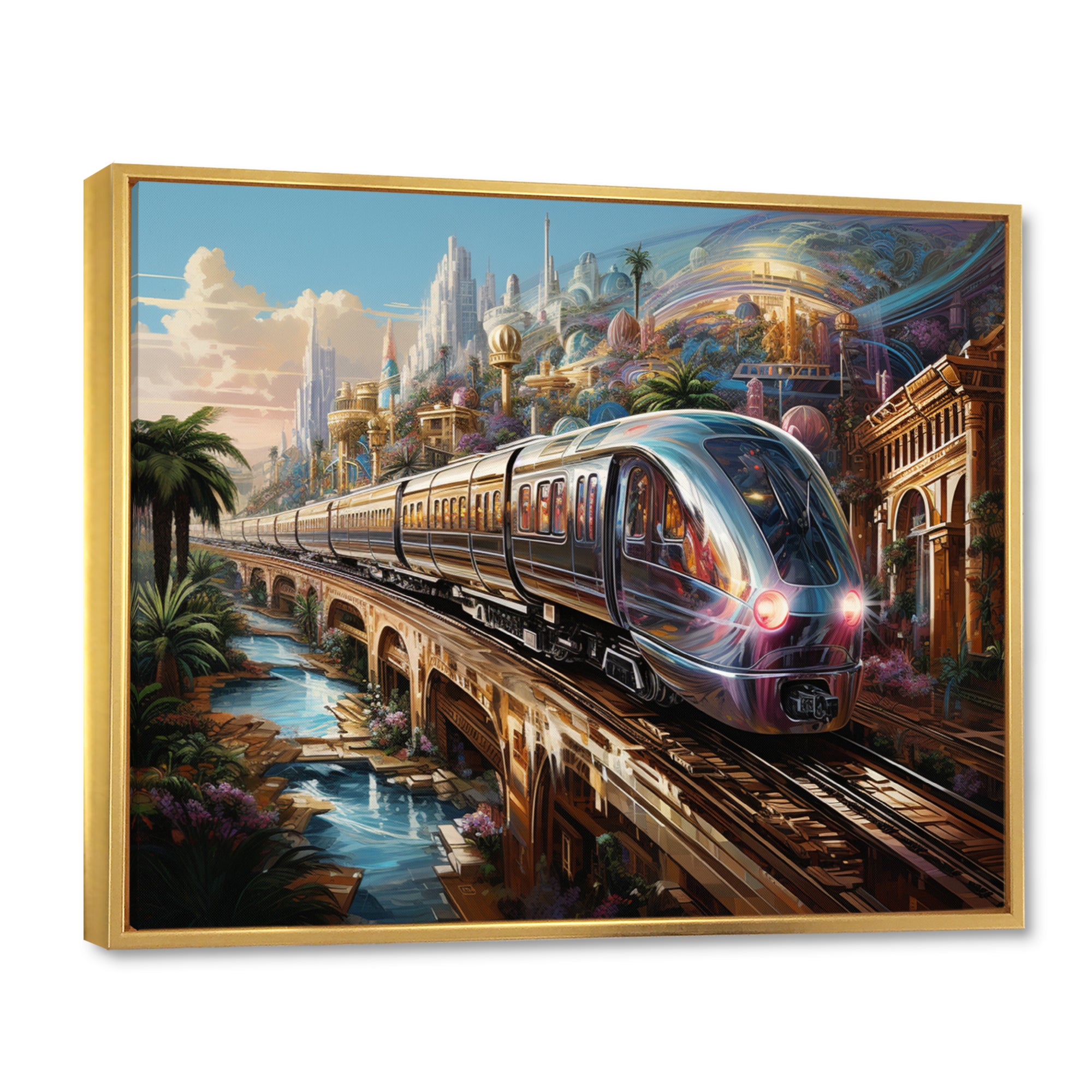 Abstract Colorful Train From The Future - Train Canvas Wall Art