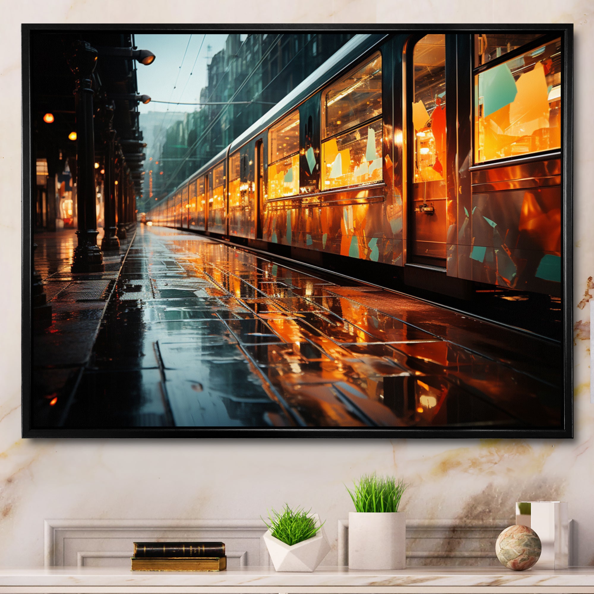 Abstracted Train Reflections I - Train Canvas Wall Art