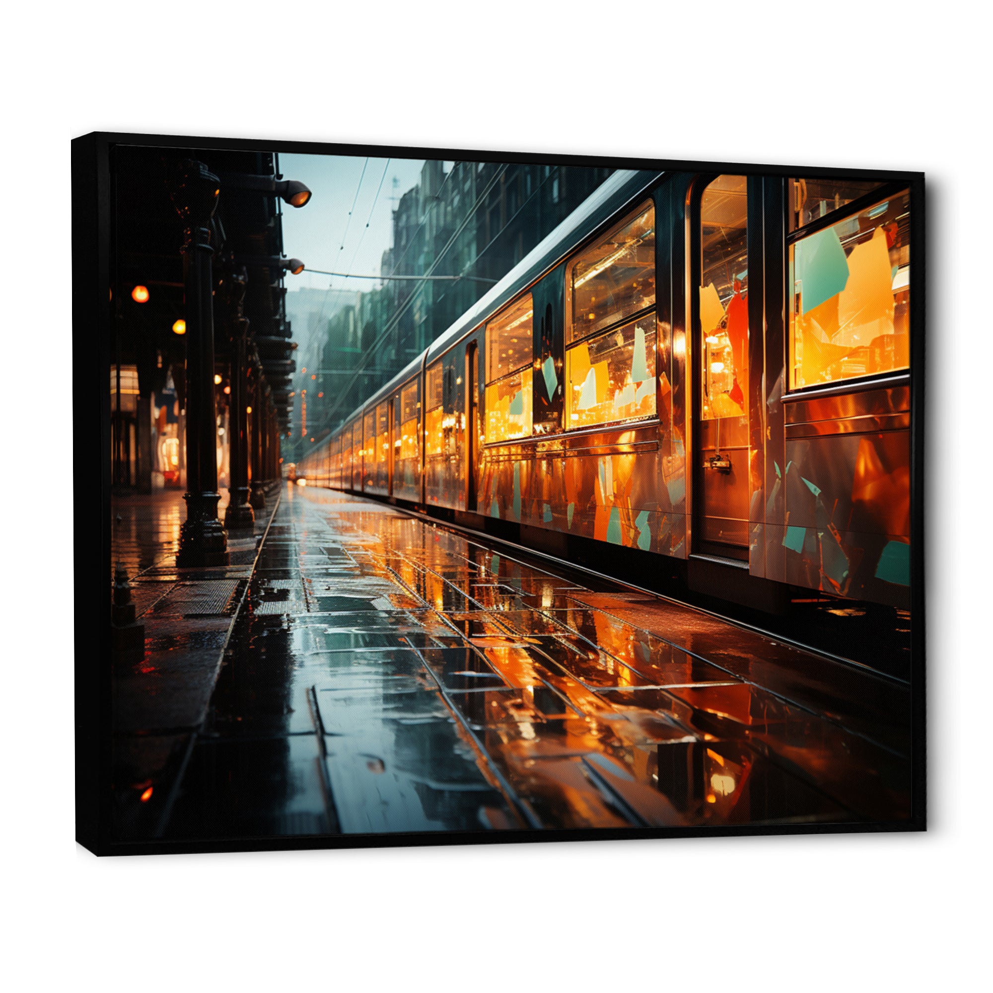 Abstracted Train Reflections I - Train Canvas Wall Art