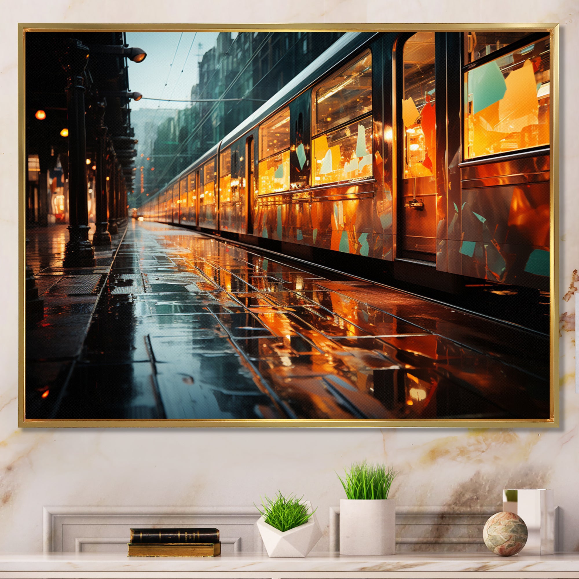 Abstracted Train Reflections I - Train Canvas Wall Art