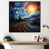 Blue Yellow Train Cosmic Rails - Train Canvas Wall Art