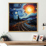 Blue Yellow Train Cosmic Rails - Train Canvas Wall Art