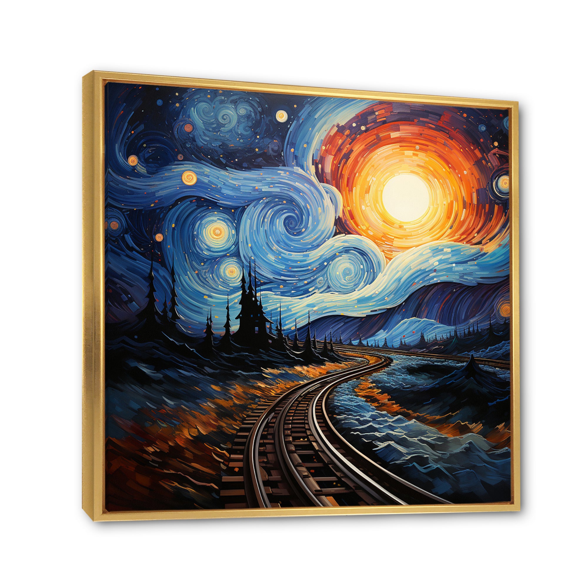 Blue Yellow Train Cosmic Rails - Train Canvas Wall Art