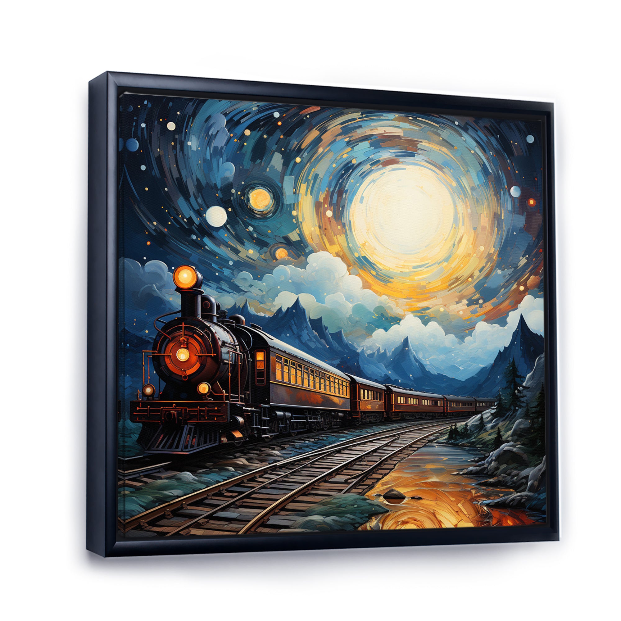 Yellow Blue Train Cosmic Rails - Train Canvas Wall Art