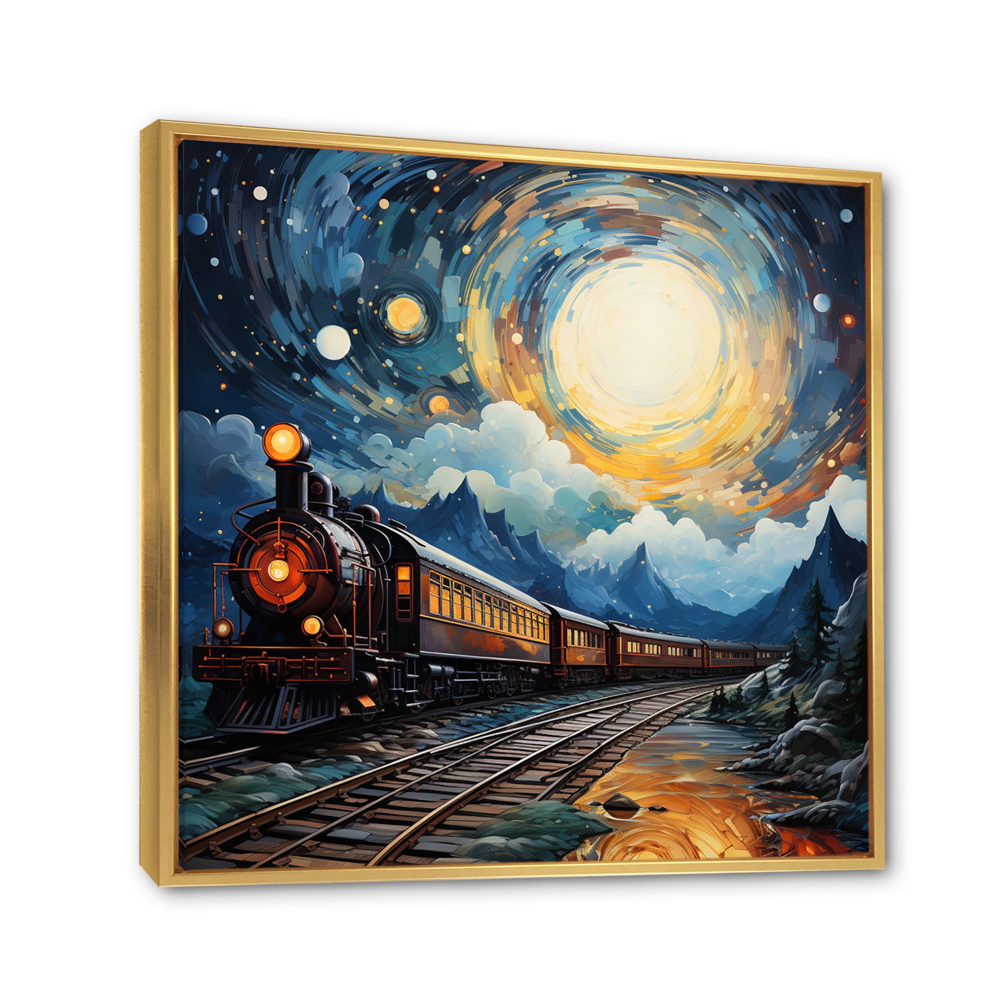 Yellow Blue Train Cosmic Rails - Train Canvas Wall Art