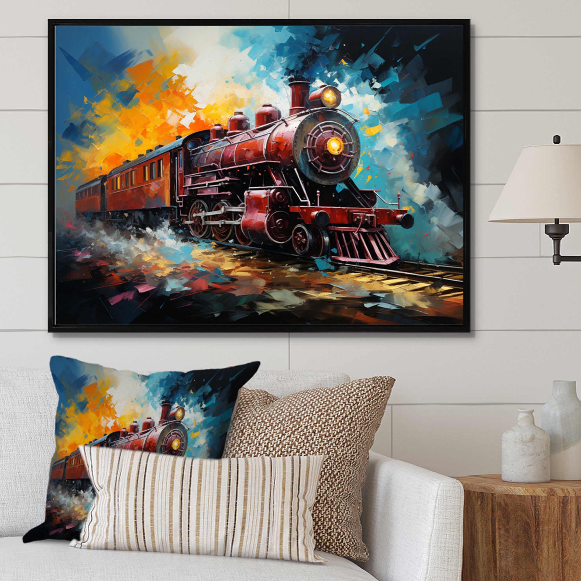 Train Dynamic Momentum Pointillism I - Train Canvas Wall Art