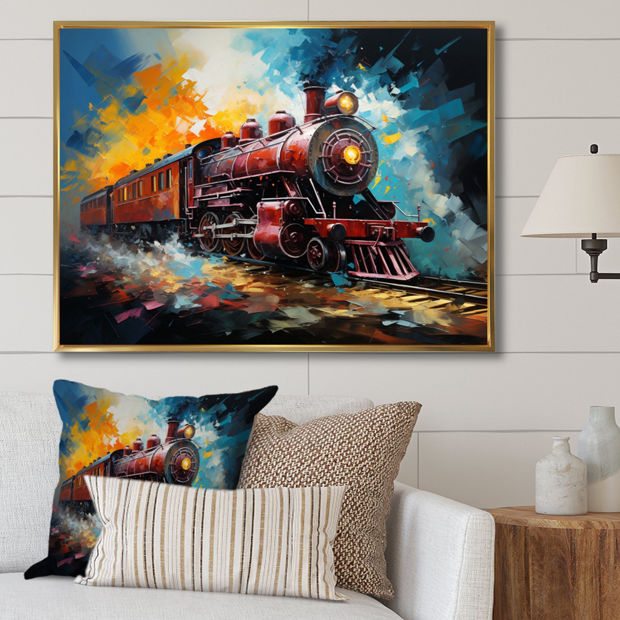 Train Dynamic Momentum Pointillism I - Train Canvas Wall Art