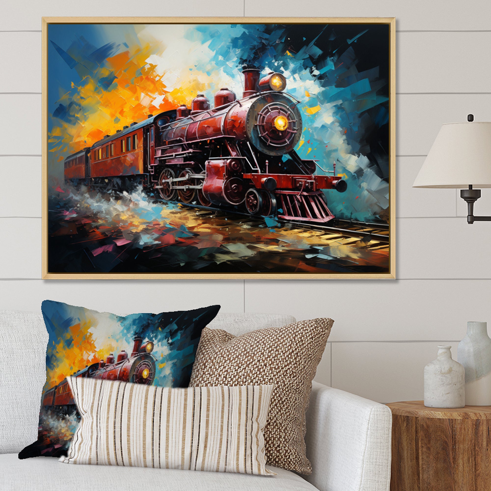 Train Dynamic Momentum Pointillism I - Train Canvas Wall Art