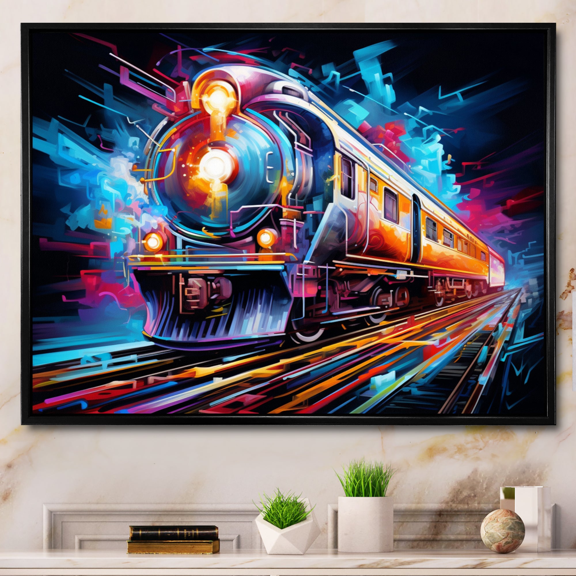 Abstract Train Electric Rhythms - Train Canvas Wall Art