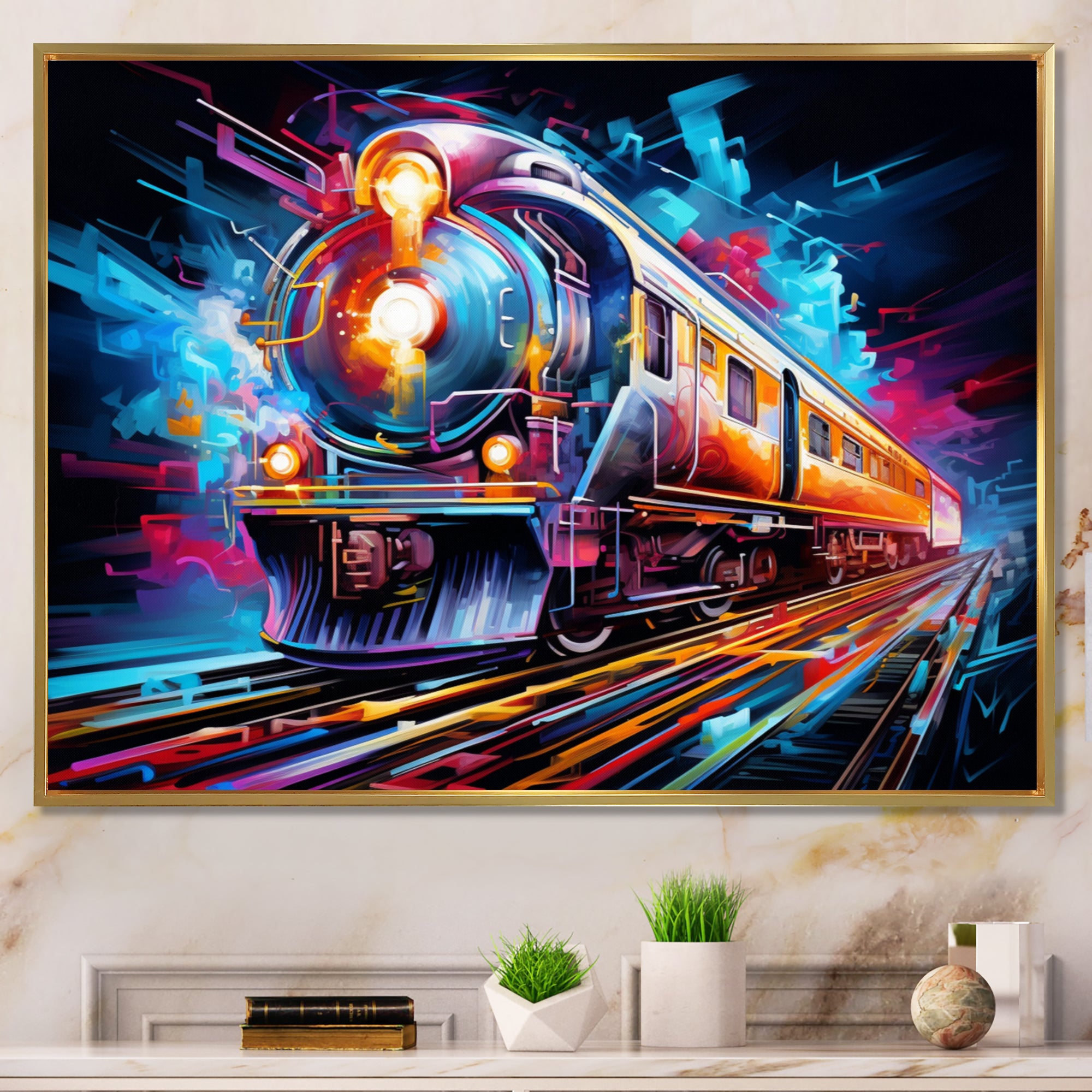 Abstract Train Electric Rhythms - Train Canvas Wall Art