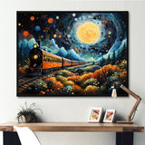 Yellow Train Enchanted Journey Pointillism - Train Canvas Wall Art