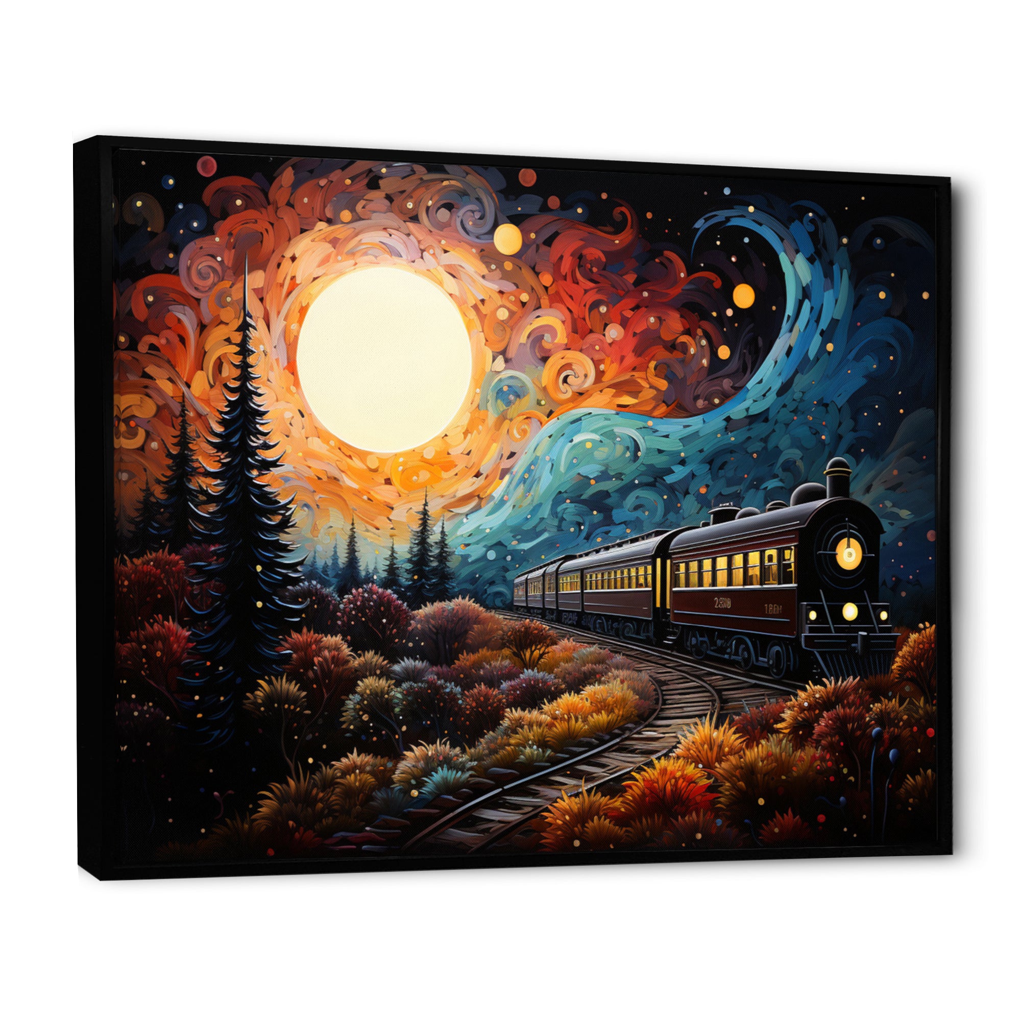Train Enchanted Journey Pointillism - Train Canvas Wall Art